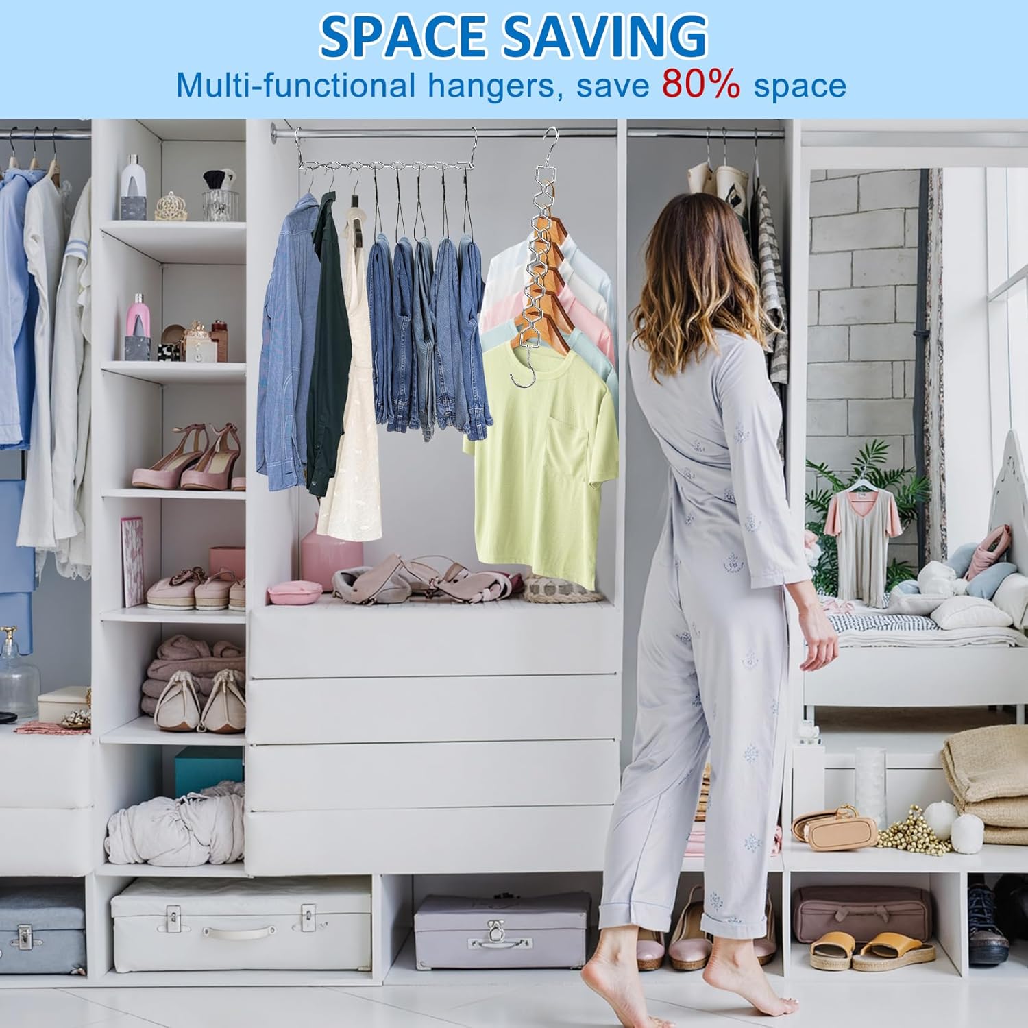 6 Pack Space Saving Hangers for Clothes, Heavy Duty 30Lbs Capacity Clothes Metal Hanger Organizer, 15 Pcs Travel Hangers Portable Foldable Travel Hanger Organizer - Image 5