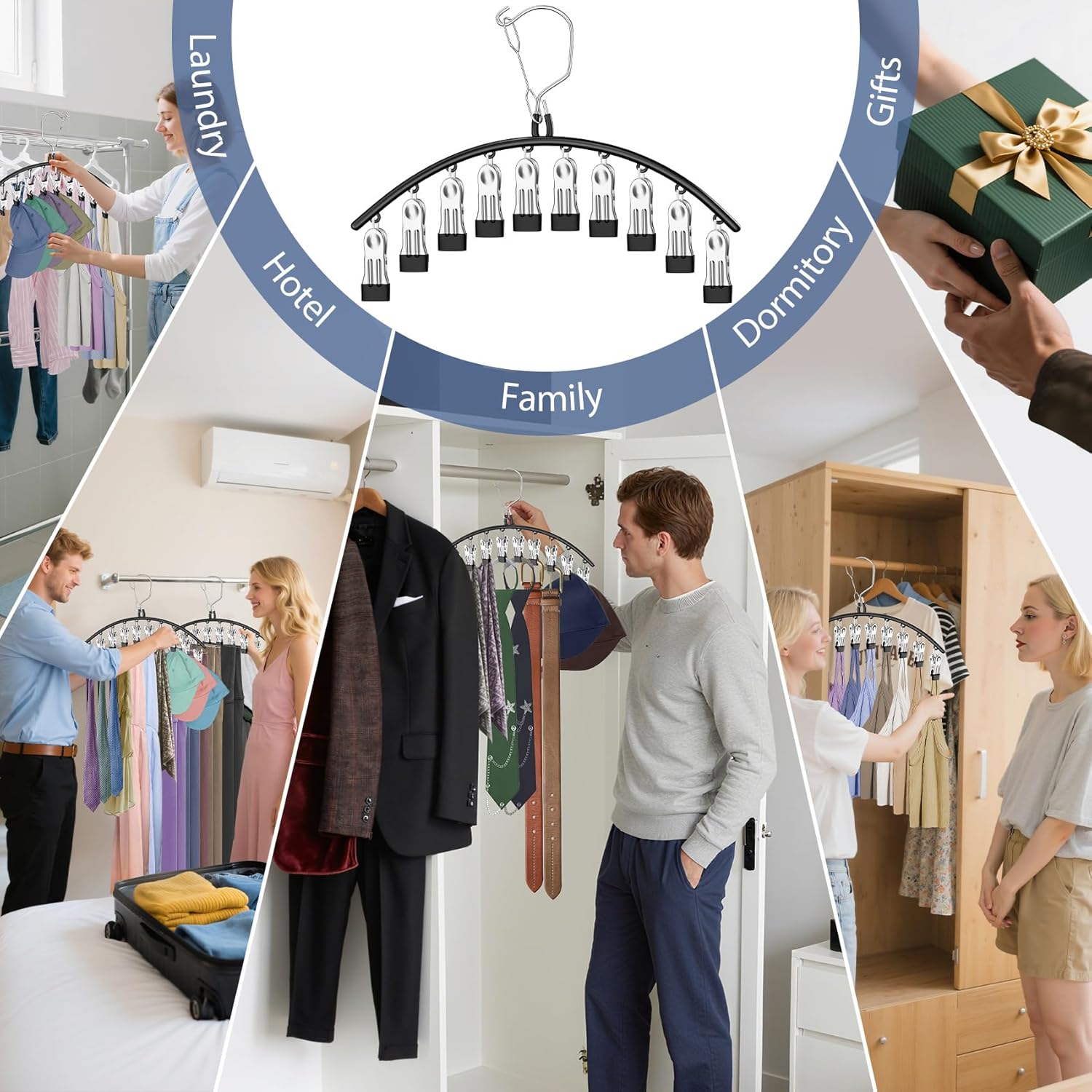 15 Pcs Travel Hangers Portable Foldable Travel Hanger Organizer and 3 Pack Skirt Pants Hangers with Clips - Image 6