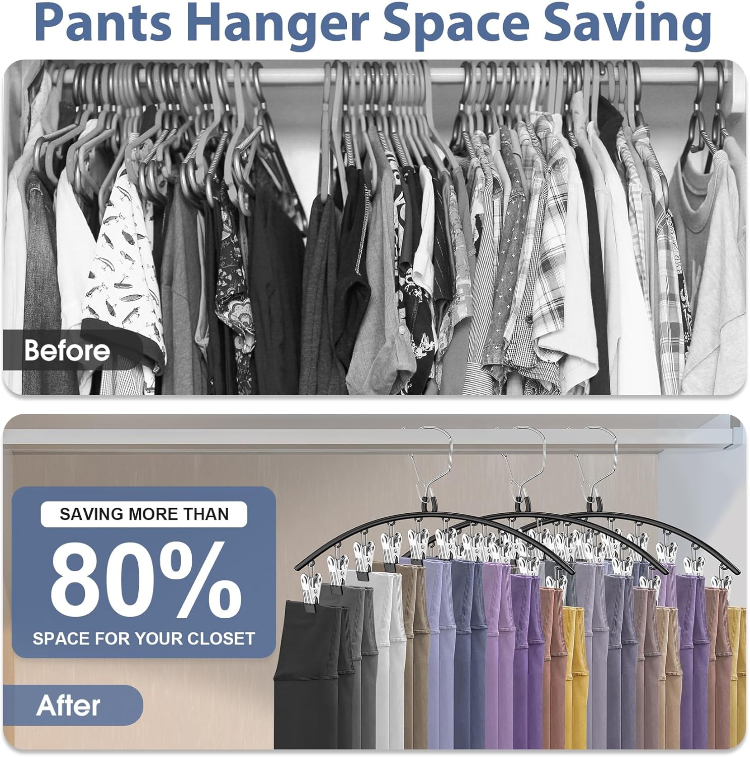 Legging Organizer for Closet Hanging, 3 Pants Leggings Hangers with 30 Clips, 2 Pack Pant Hangers Skirt Hangers, 1 Tank Top Hanger, 1 Metal Magic Space Saving Hangers Closet Organizers and Storage - Image 6