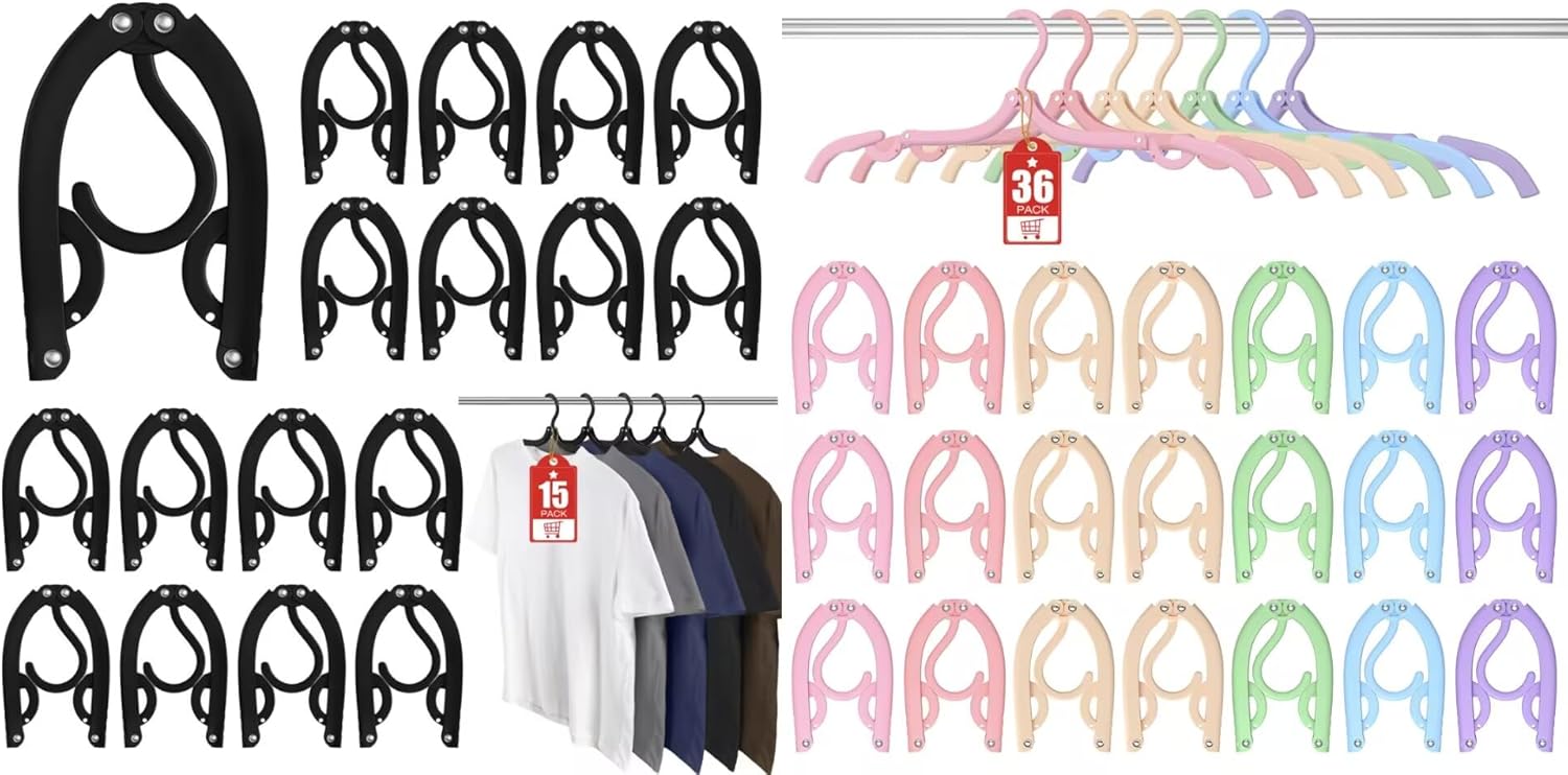 15Pcs Black and 36Pcs Multi Travel Hangers Portable Foldable,Plastic Cruise Ship Essentials Travel Accessories Folding Clothes Hangers Clothes Drying Rack for Traveling Camping Flying RV Suitcase - Image 1
