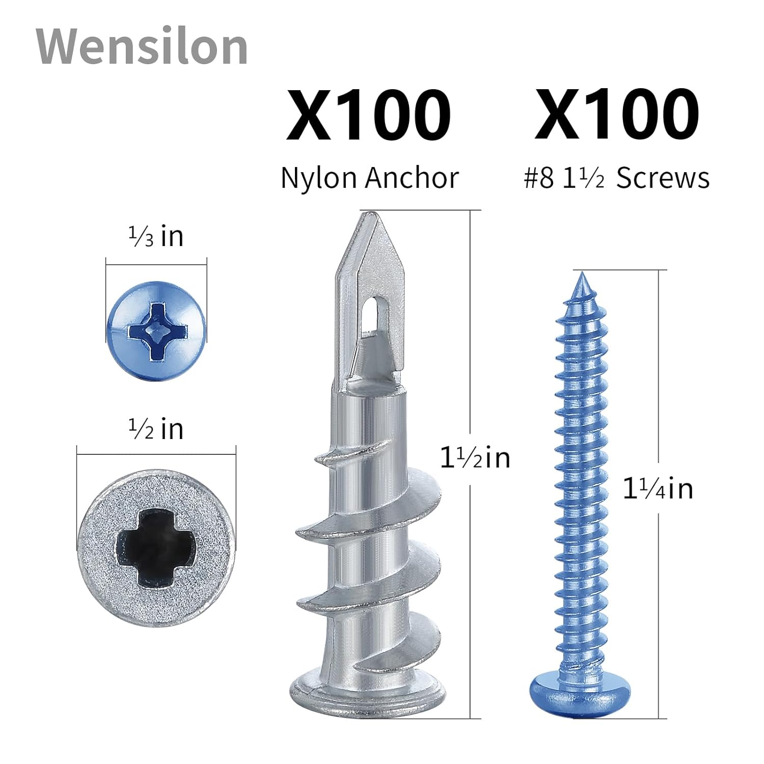 200pcs #8 Self Drilling Zinc Alloy Anchors, Metal Wall Anchors with Screws Wall Anchors,100PCS Wall Anchor and 100PCS Screws for Drywall, 75LB Hanging and Mounting - Image 2