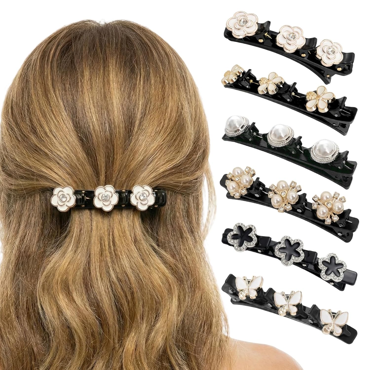 6 Pcs Sparkling Crystal Stone Braided Hair Clips, Duckbill Hair Clips for Women, Rhinestone Hair Accessories for Styling Sectioning (Style A) - Image 1