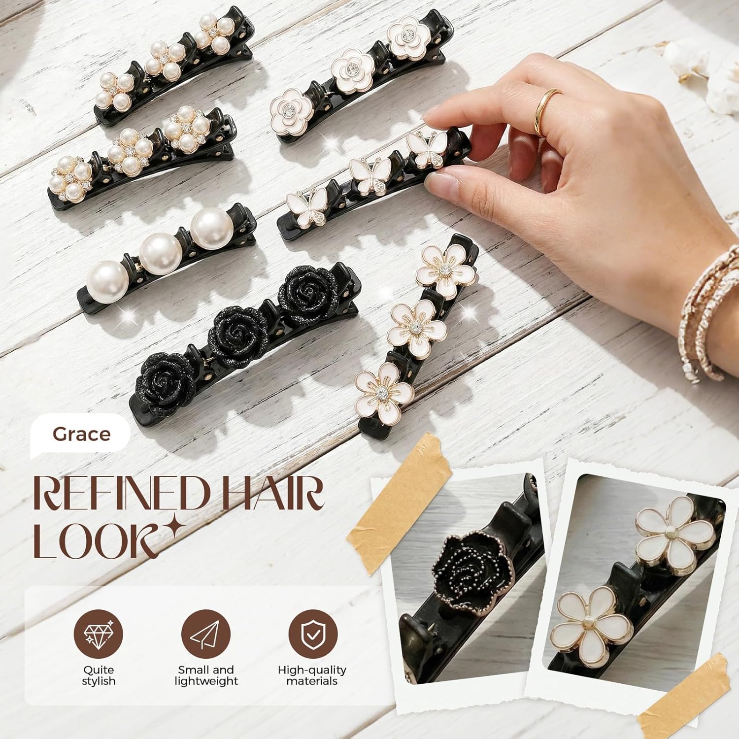 6 Pcs Sparkling Crystal Stone Braided Hair Clips, Duckbill Hair Clips for Women, Rhinestone Hair Accessories for Styling Sectioning (Style A) - Image 2