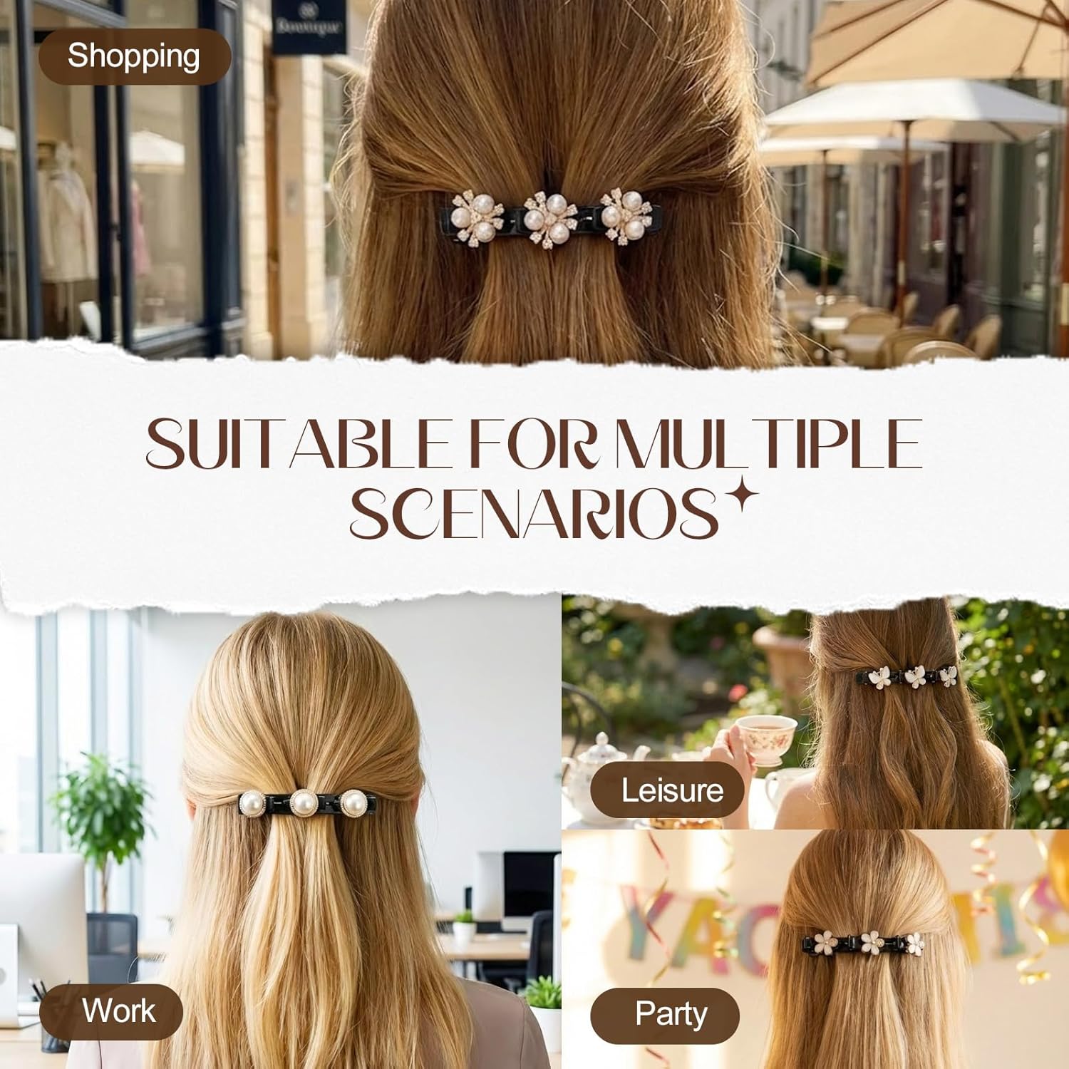 6 Pcs Sparkling Crystal Stone Braided Hair Clips, Duckbill Hair Clips for Women, Rhinestone Hair Accessories for Styling Sectioning (Style A) - Image 6