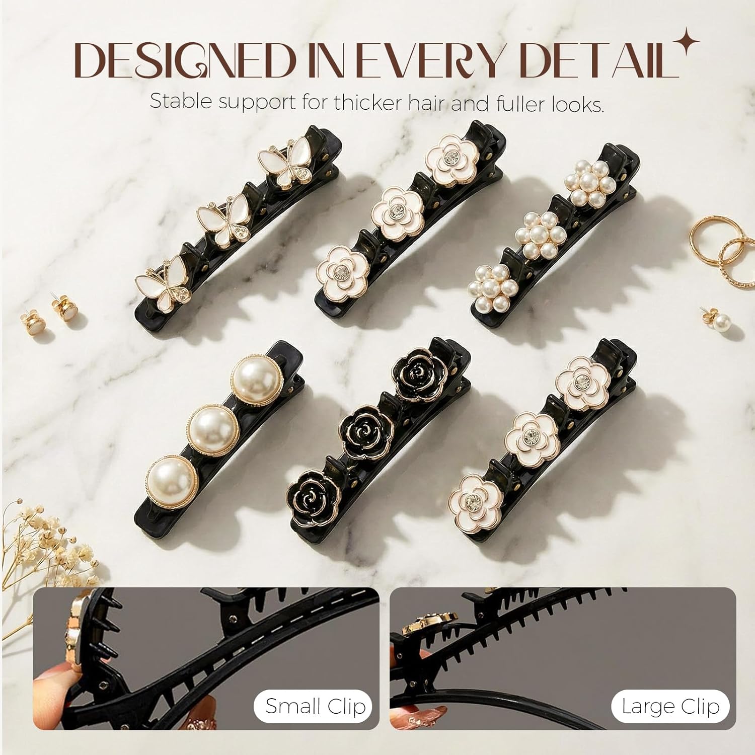 6 Pcs Sparkling Crystal Stone Braided Hair Clips, Duckbill Hair Clips for Women, Rhinestone Hair Accessories for Styling Sectioning (Style A) - Image 8