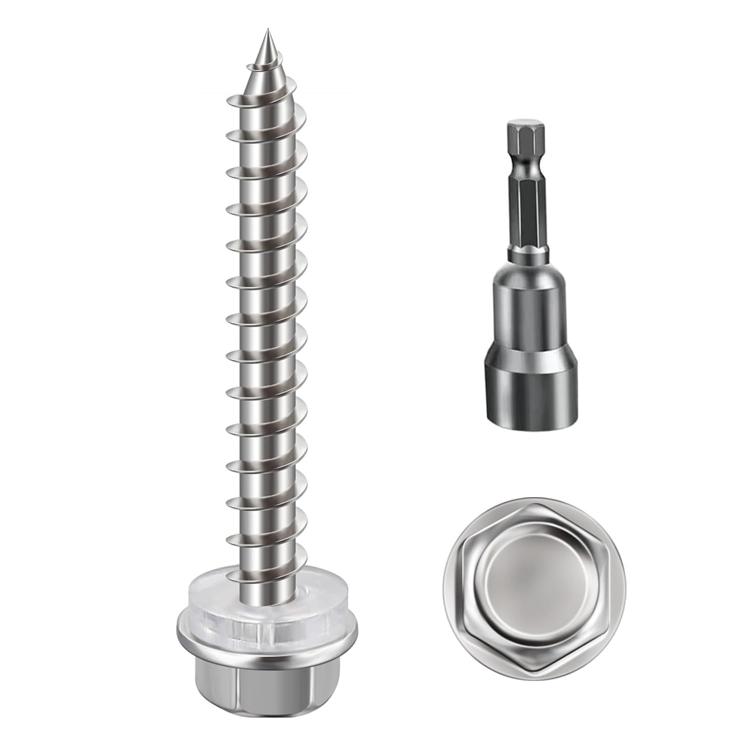 (200Pcs)#10x1-1/4 Self-Tapping Screws for Wood 410 Stainless Steel Hexagon Head Quick Tapping - Image 1