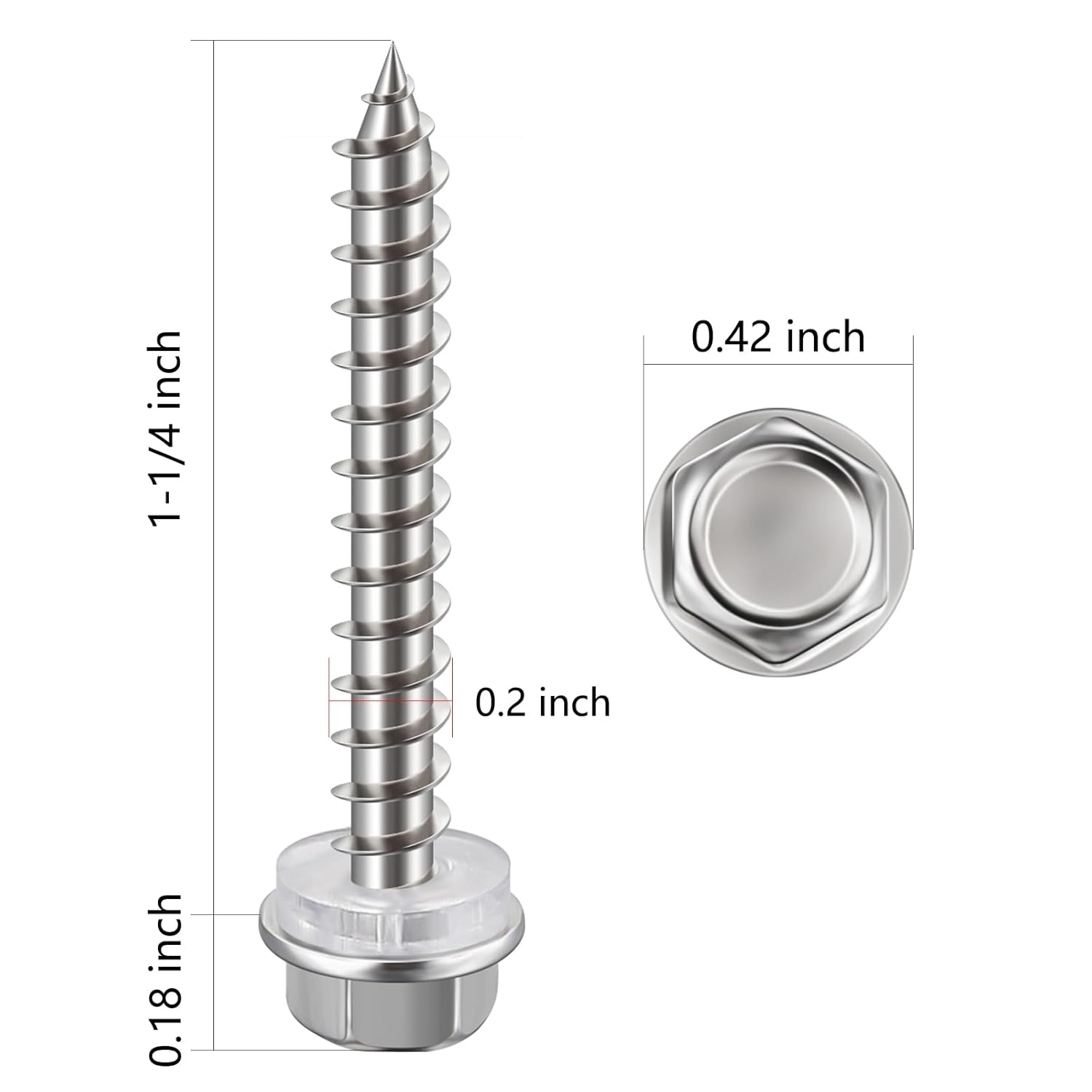 (200Pcs)#10x1-1/4 Self-Tapping Screws for Wood 410 Stainless Steel Hexagon Head Quick Tapping - Image 2