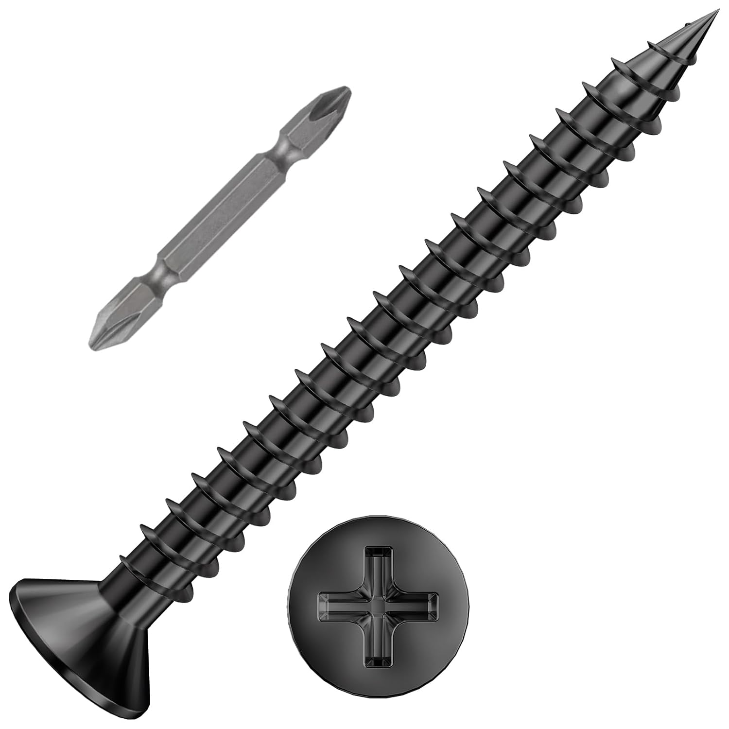 (300Pcs) #8x1-1/2 Black Wood Screw Quick Metal Self Tapping Flat Head - Image 1