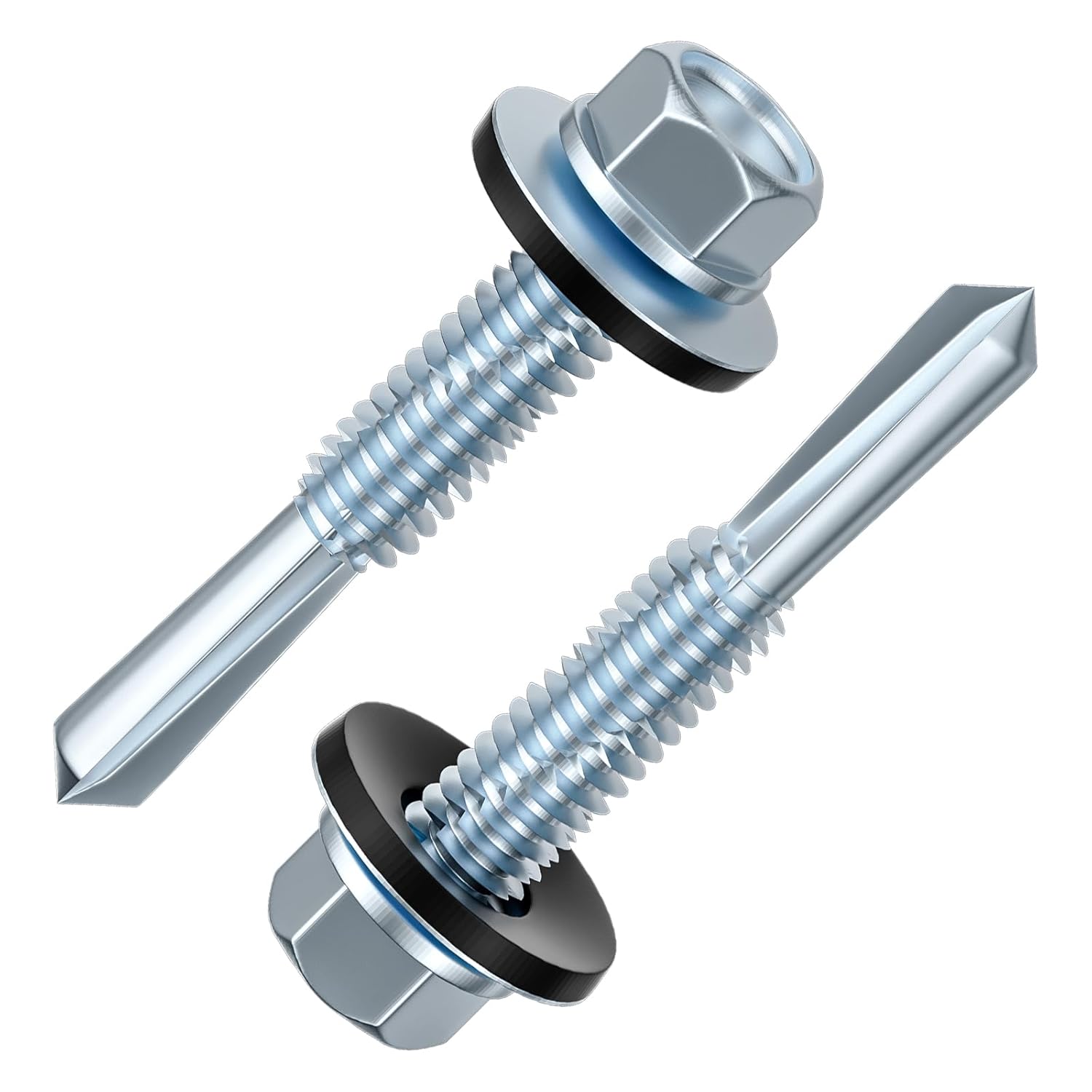 (300pcs) #12X1-1/4 Extended Hexagonal self-Tapping zinc-Plated Screws with Rubber washers,10mm Steel Plate can be drilled - Image 1