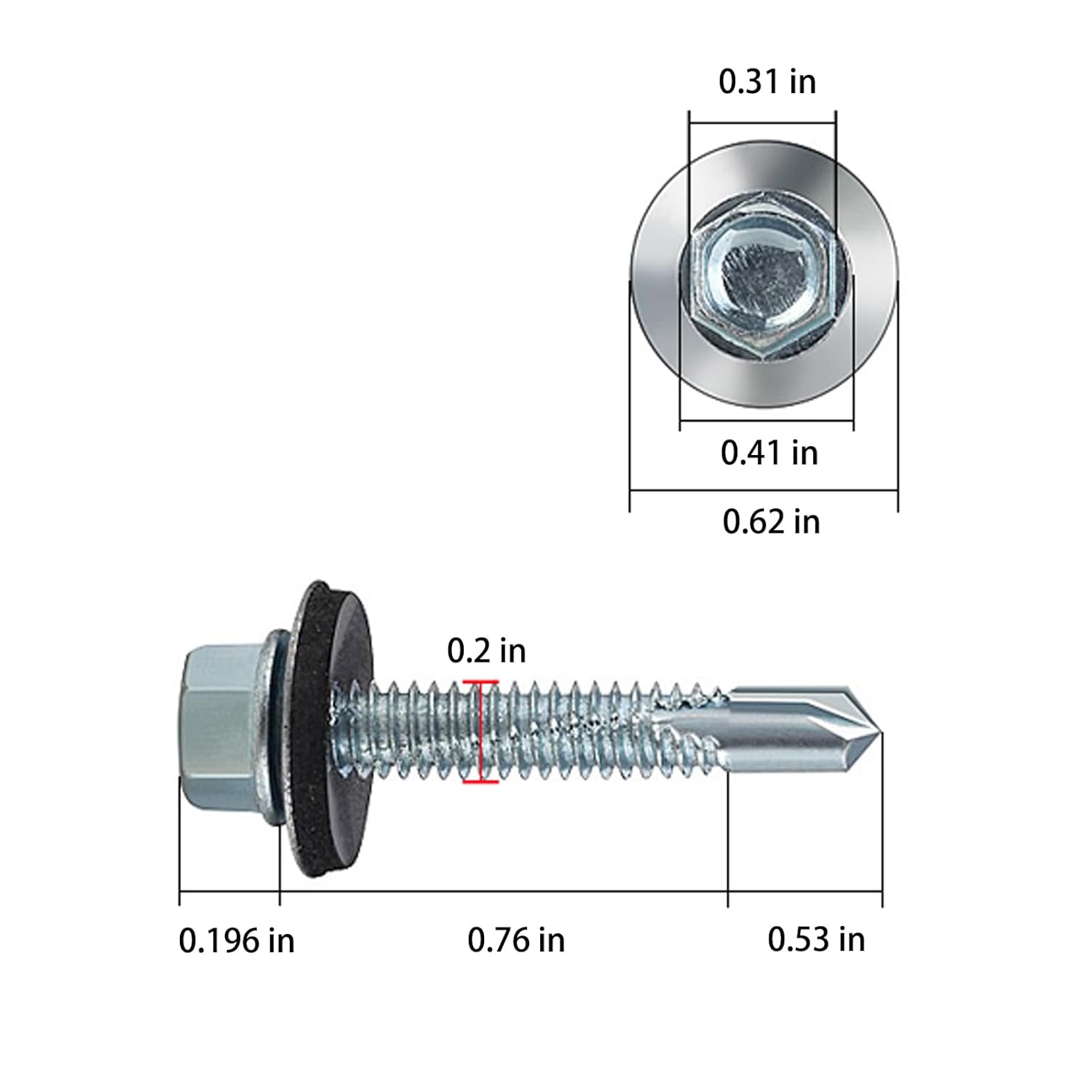 (300pcs) #12X1-1/4 Extended Hexagonal self-Tapping zinc-Plated Screws with Rubber washers,10mm Steel Plate can be drilled - Image 2