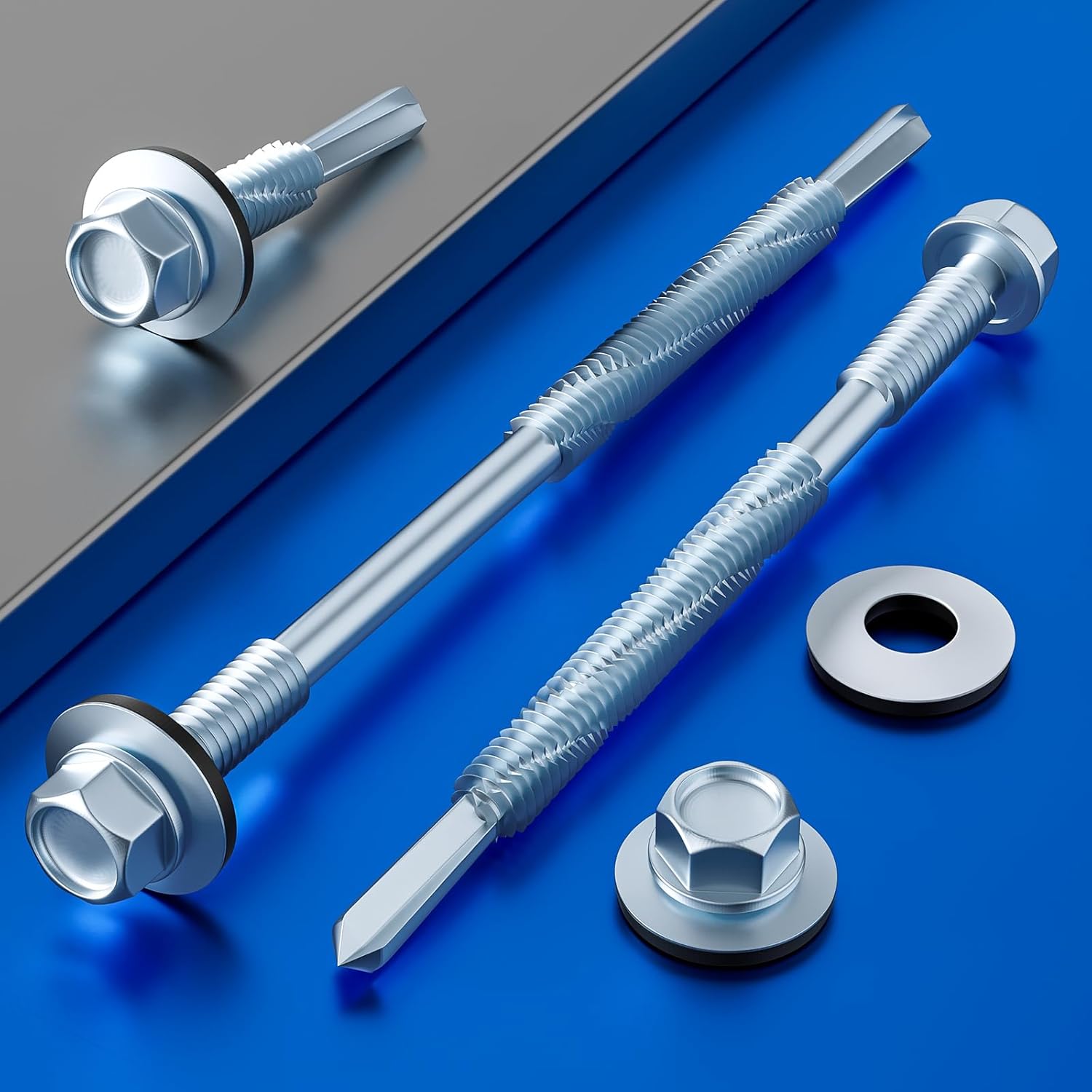 (300pcs) #12X1-1/4 Extended Hexagonal self-Tapping zinc-Plated Screws with Rubber washers,10mm Steel Plate can be drilled - Image 5