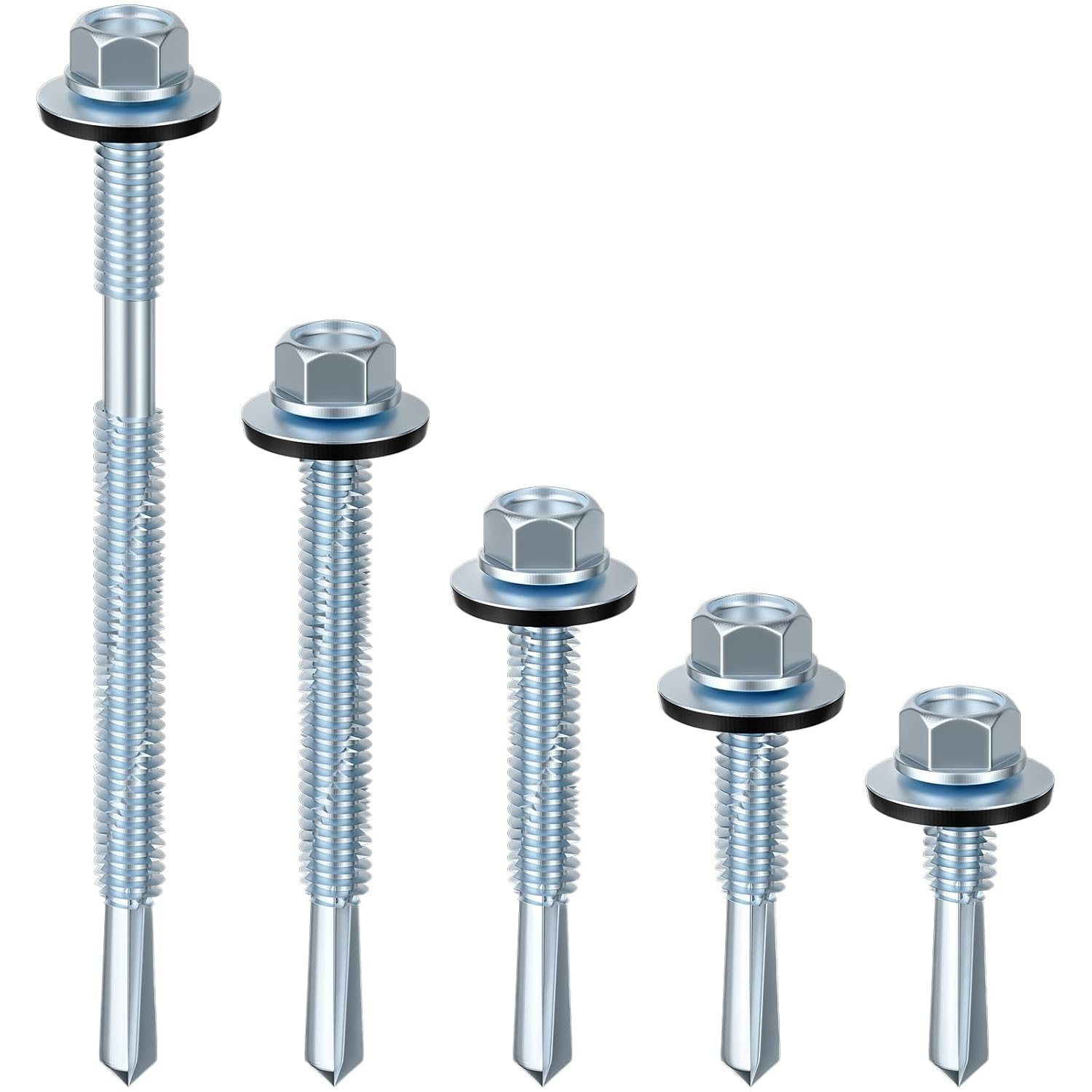 (300pcs) #12X1-1/4 Extended Hexagonal self-Tapping zinc-Plated Screws with Rubber washers,10mm Steel Plate can be drilled - Image 6