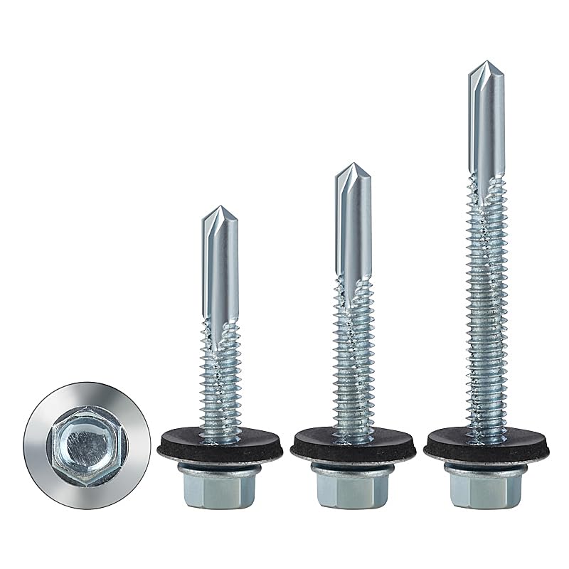 (300pcs) #12X1-1/4 Extended Hexagonal self-Tapping zinc-Plated Screws with Rubber washers,10mm Steel Plate can be drilled - Image 7