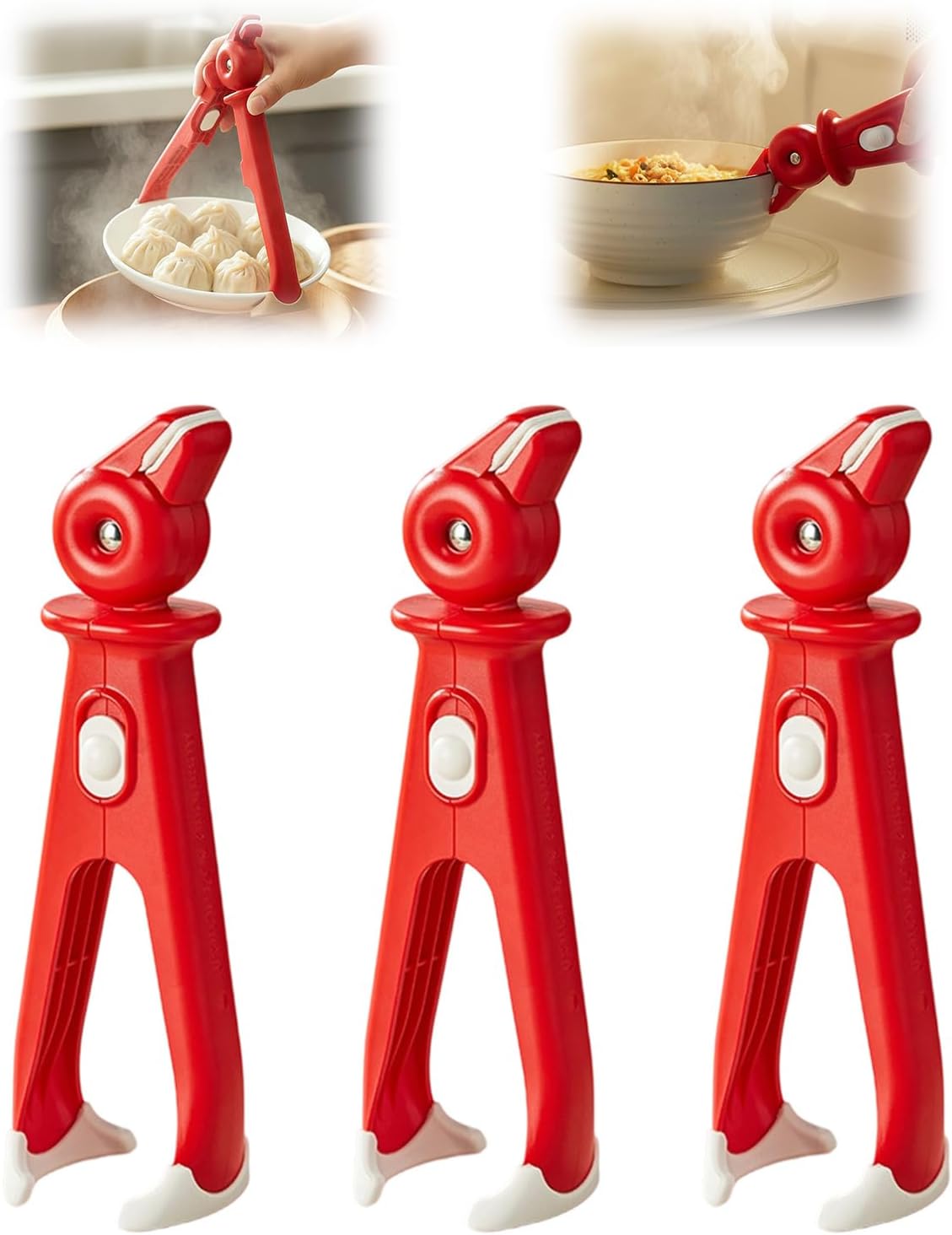 3 Pcs Hot Plate Grippers, Upgraded Bowl Gripper for Kitchen, Multi-Purpose Non-Slip Gripper Tongs for Microwave, Oven, Air Fryer, Steamer, Pots & Bowls (Red) - Image 1