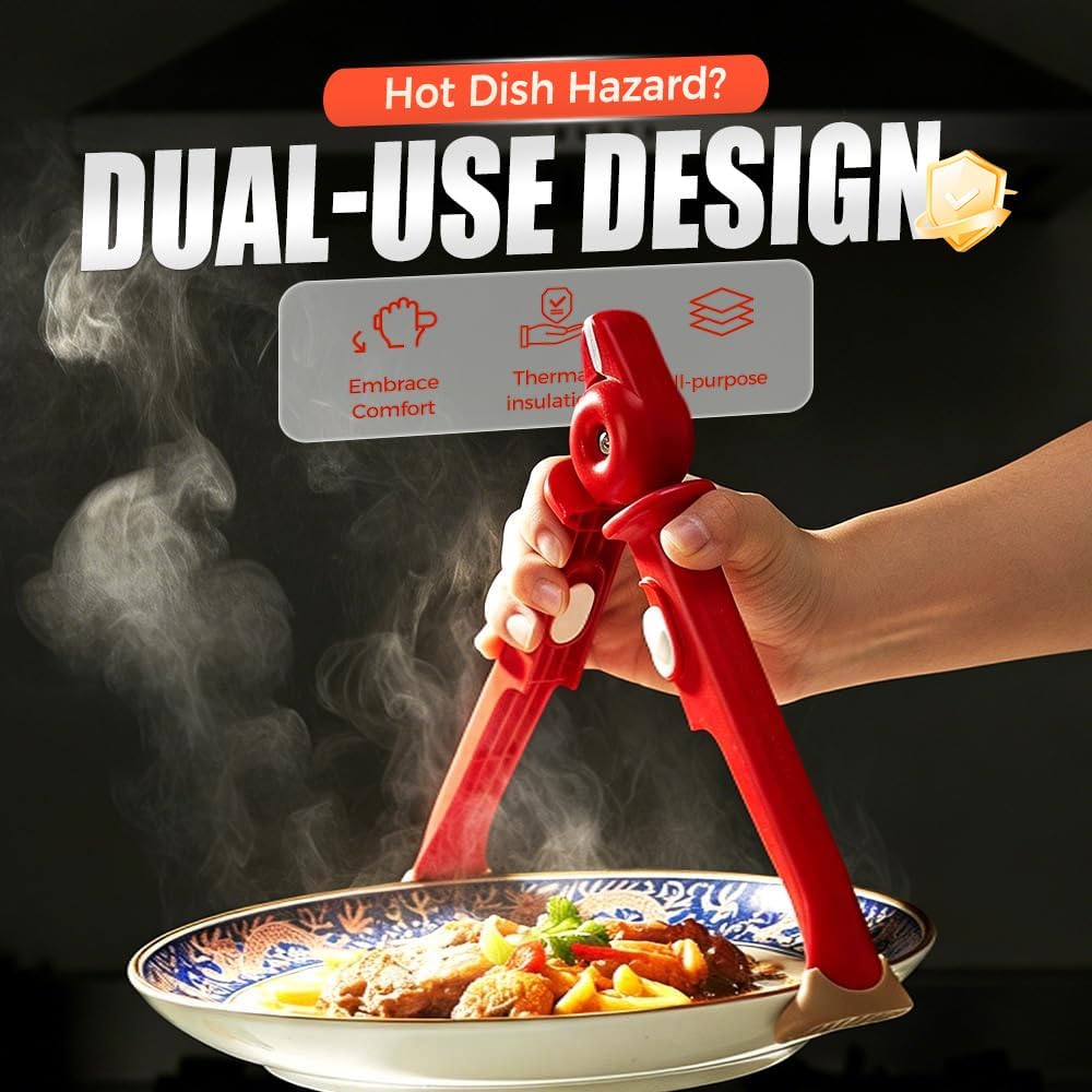 3 Pcs Hot Plate Grippers, Upgraded Bowl Gripper for Kitchen, Multi-Purpose Non-Slip Gripper Tongs for Microwave, Oven, Air Fryer, Steamer, Pots & Bowls (Red) - Image 2