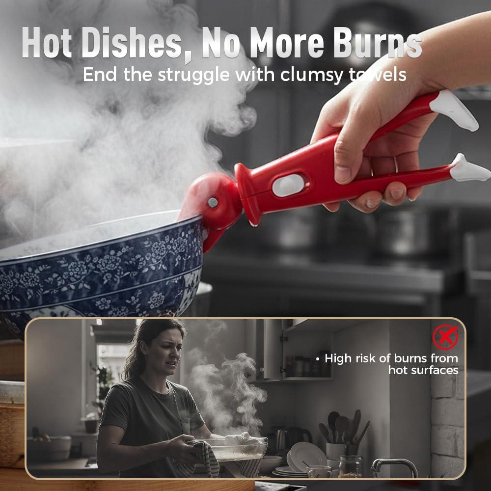 3 Pcs Hot Plate Grippers, Upgraded Bowl Gripper for Kitchen, Multi-Purpose Non-Slip Gripper Tongs for Microwave, Oven, Air Fryer, Steamer, Pots & Bowls (Red) - Image 3