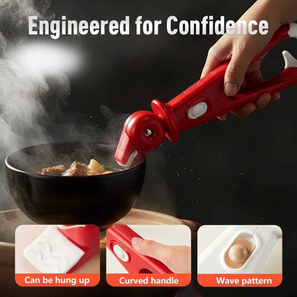 3 Pcs Hot Plate Grippers, Upgraded Bowl Gripper for Kitchen, Multi-Purpose Non-Slip Gripper Tongs for Microwave, Oven, Air Fryer, Steamer, Pots & Bowls (Red) - Image 4