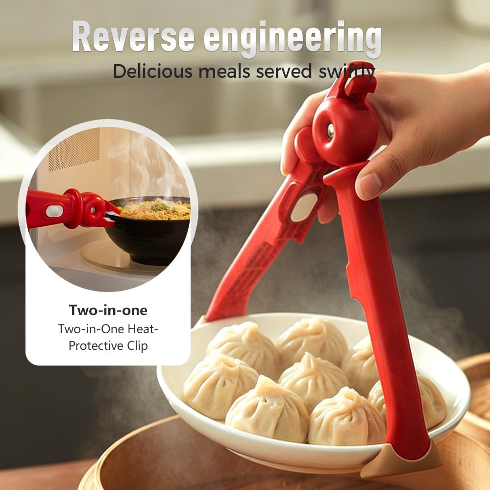 3 Pcs Hot Plate Grippers, Upgraded Bowl Gripper for Kitchen, Multi-Purpose Non-Slip Gripper Tongs for Microwave, Oven, Air Fryer, Steamer, Pots & Bowls (Red) - Image 5