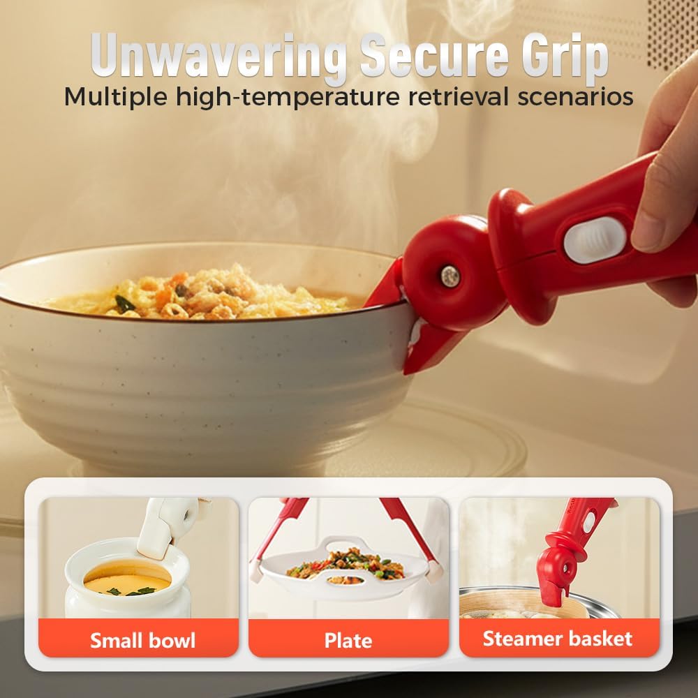 3 Pcs Hot Plate Grippers, Upgraded Bowl Gripper for Kitchen, Multi-Purpose Non-Slip Gripper Tongs for Microwave, Oven, Air Fryer, Steamer, Pots & Bowls (Red) - Image 6