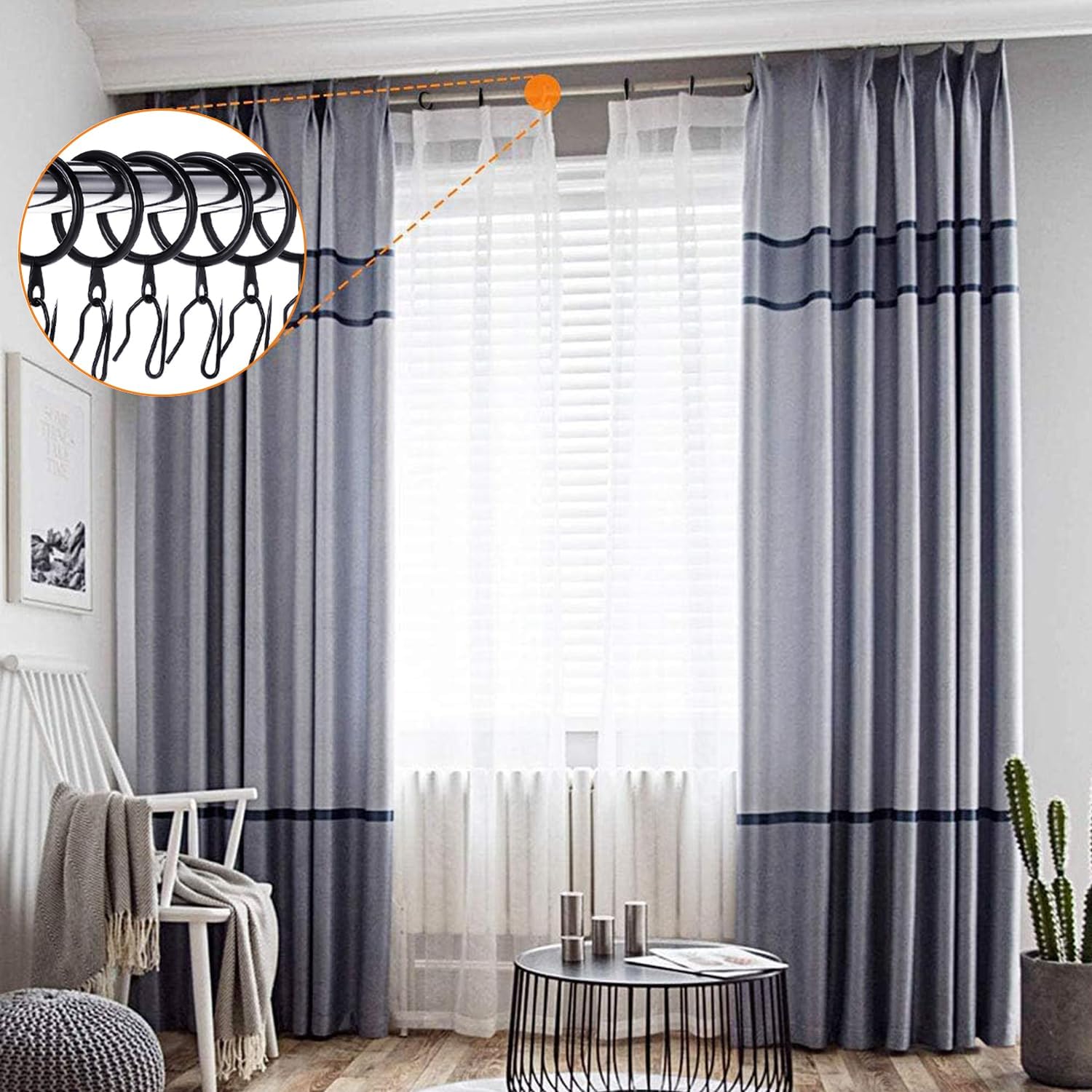 60 Pieces Metal Drapery Curtain Rings Curtain Hanging Rings and 60 Pieces Metal Curtain Drapery Pin Hooks for Window Curtain, Door Curtain and Shower Curtain (Black) - Image 6
