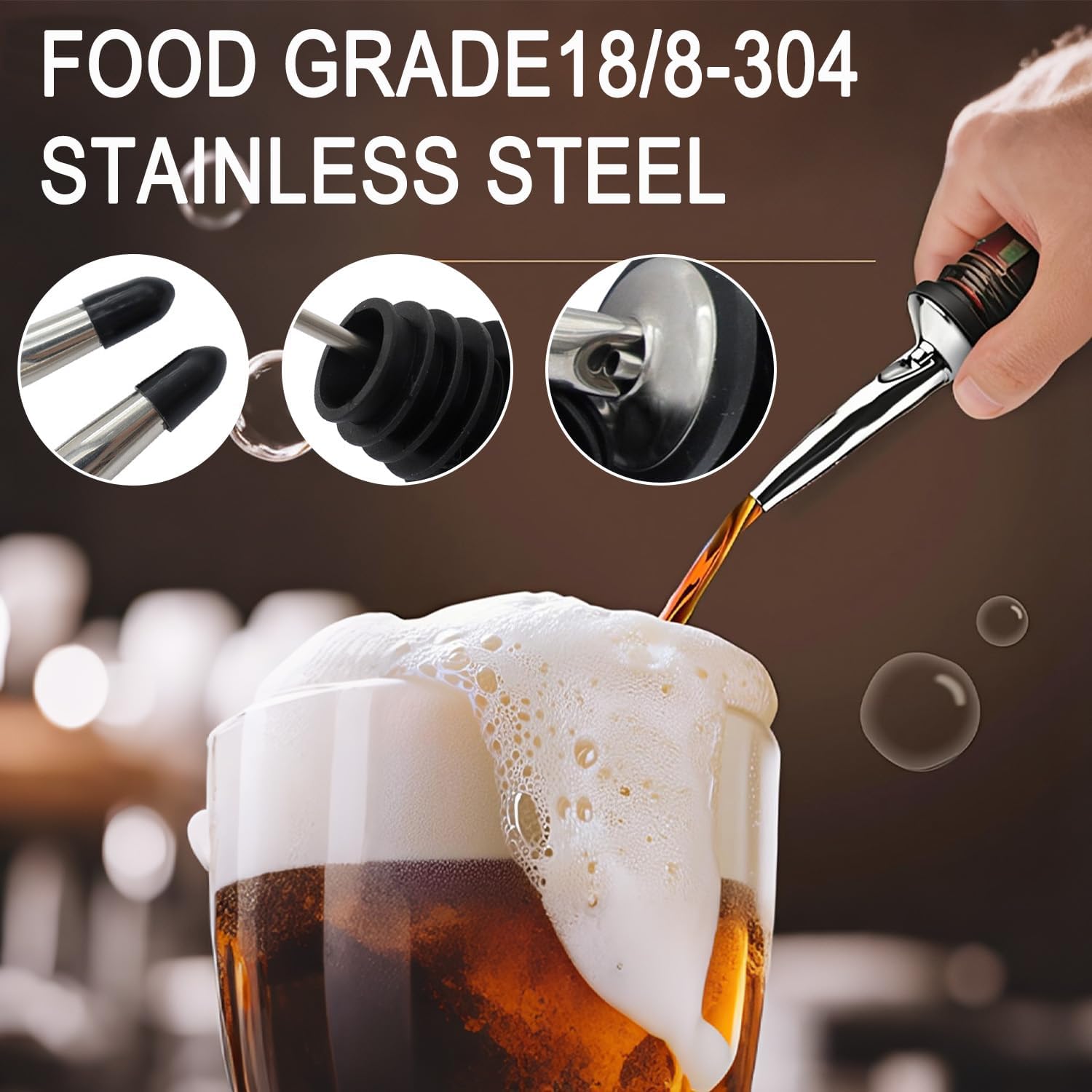 60 Pack Stainless Steel Liquor Pour Spouts with Rubber Caps, Bottle Pourers for Wine, Oil, Vinegar, and Alcohol – Bartender Bar Tools and Accessories - Image 6