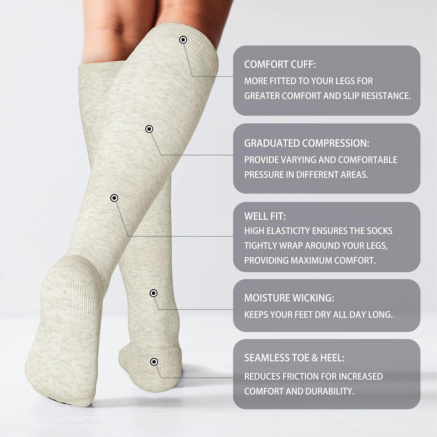 Cotton Compression Socks for Women&Men 20-30mmHg Knee High Cute Support Sock for Nurses Pregnancy Travel - Image 2
