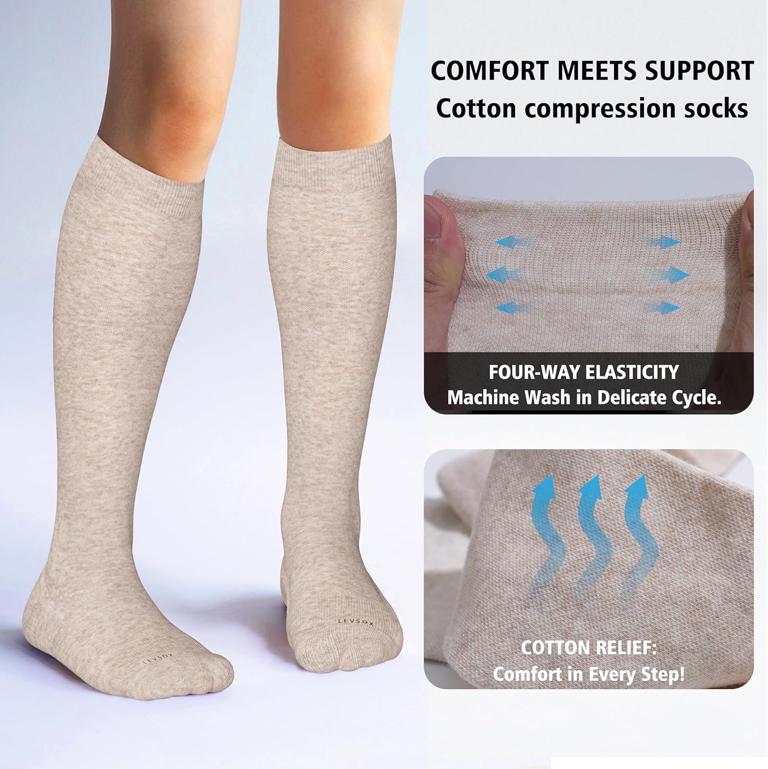 Cotton Compression Socks for Women&Men 20-30mmHg Knee High Cute Support Sock for Nurses Pregnancy Travel - Image 3