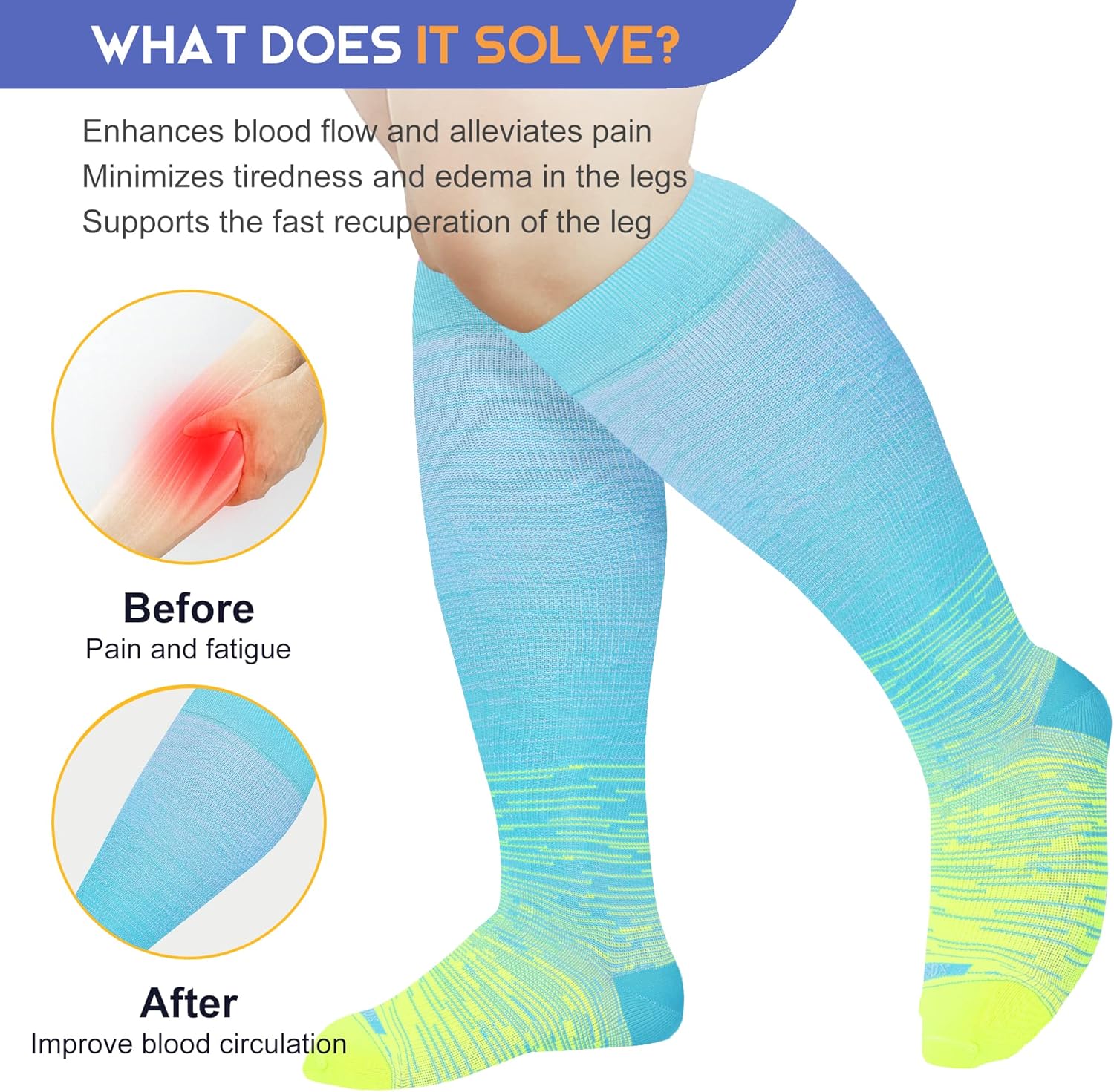 Pl Size Compression Socks for Women Men Wide Calf Extra Large 15-20 mmHg Knee High Sock for Nurses Pregnant Travel - Image 2