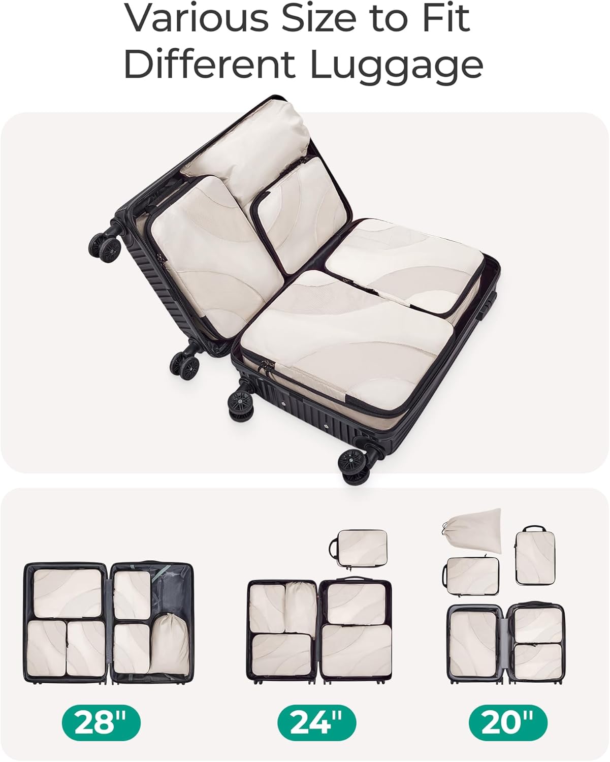 Compression Packing Cubes, 6 Set/4 Set/2 Set Travel Packing Cubes for Carry on Suitcases, Compression Suitcase Organizers Bag Set & Travel Cubes for Luggage, Lightweight Packing Organizers - Image 3
