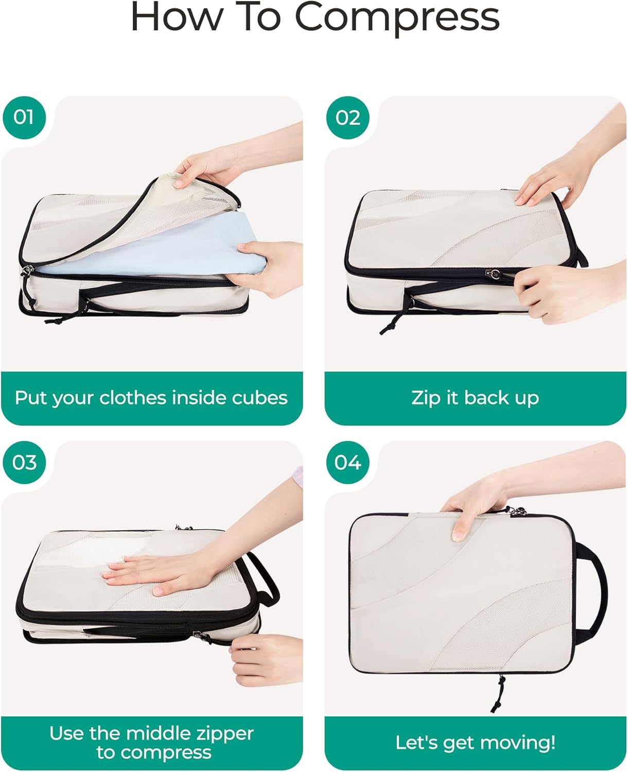 Compression Packing Cubes, 6 Set/4 Set/2 Set Travel Packing Cubes for Carry on Suitcases, Compression Suitcase Organizers Bag Set & Travel Cubes for Luggage, Lightweight Packing Organizers - Image 5