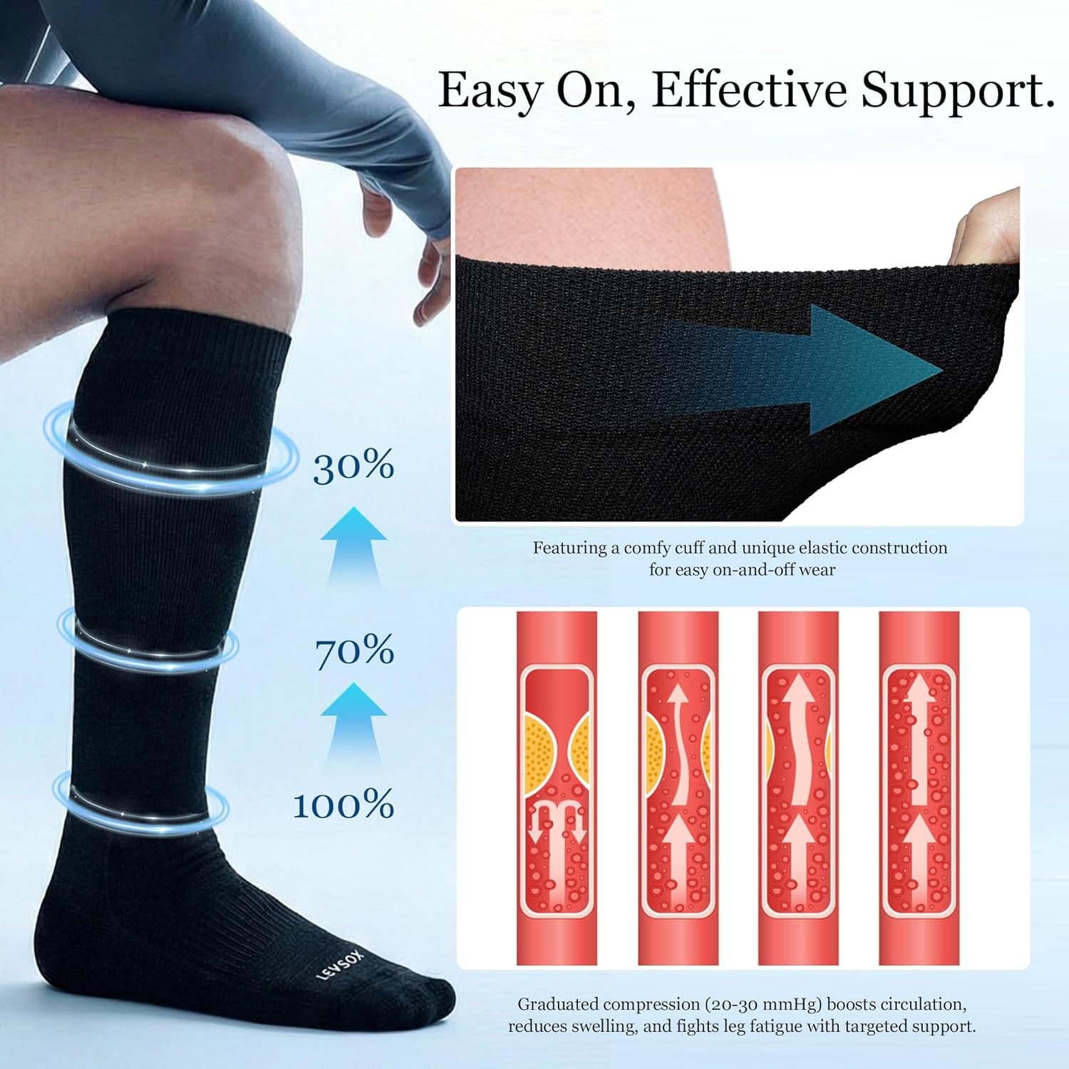 Bamboo Viscose Graduated Compression Socks for Women&Men - Chioned Knee-High 20-30 mmHg Support Socks - Image 3