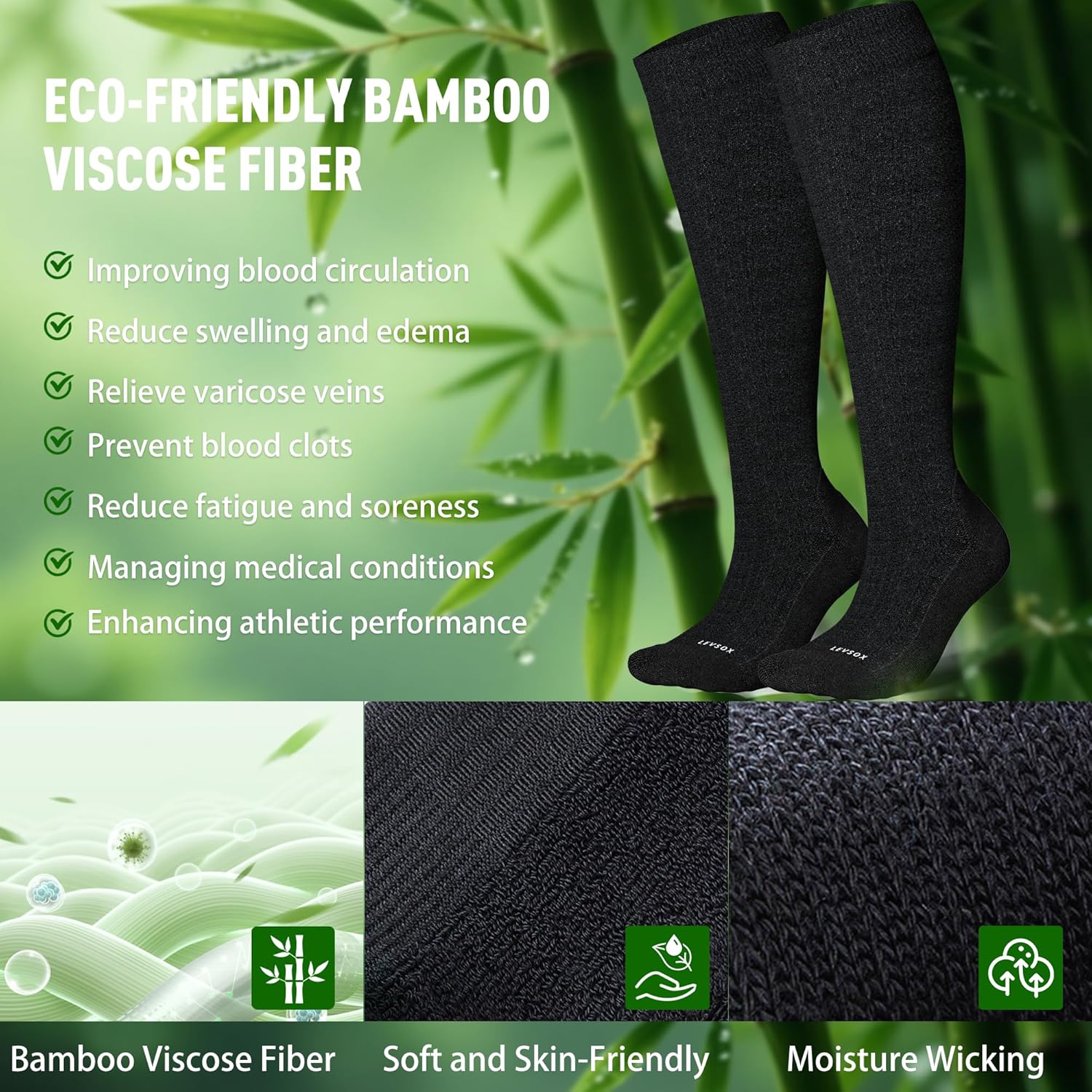 Bamboo Viscose Graduated Compression Socks for Women&Men - Chioned Knee-High 20-30 mmHg Support Socks - Image 6