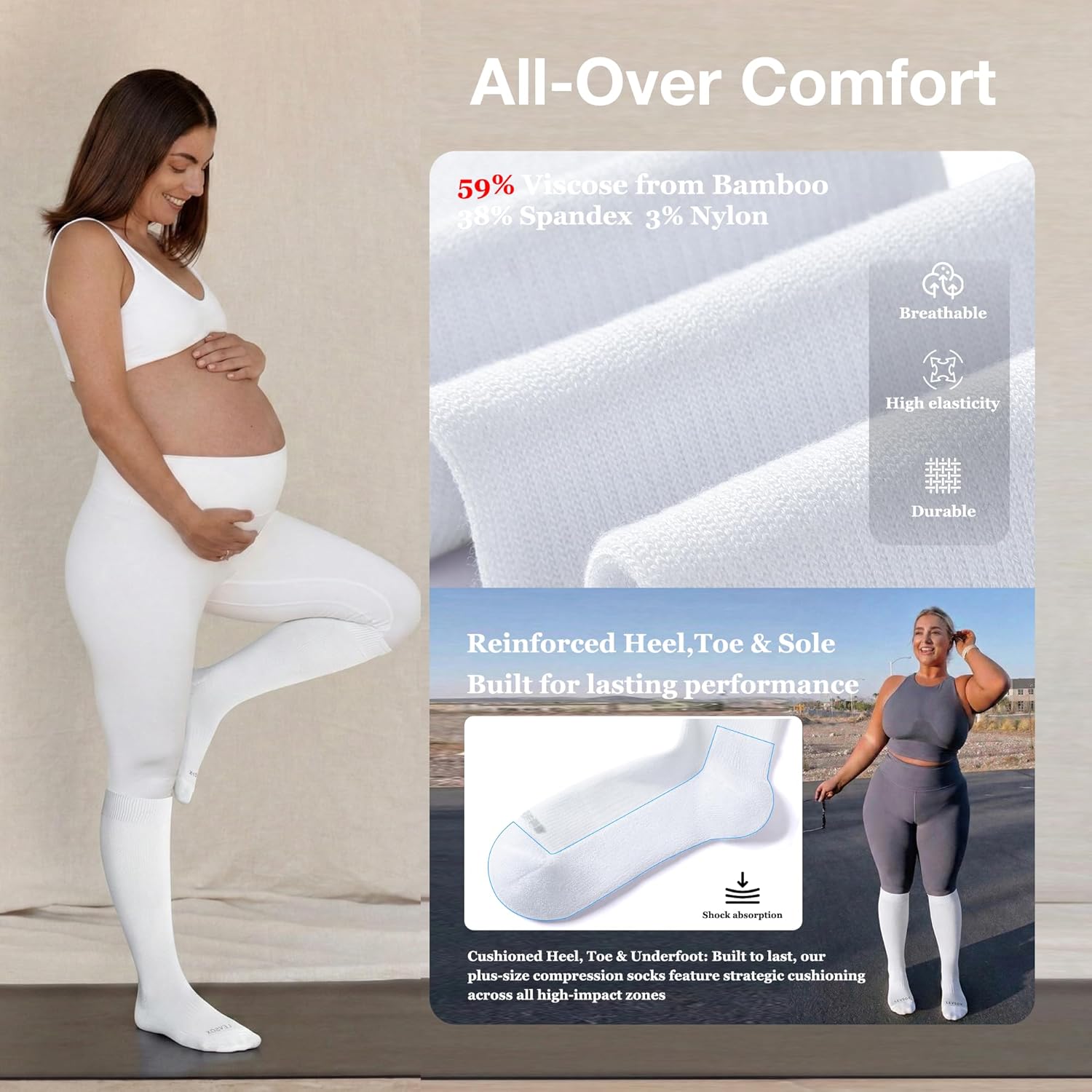 Wide Calf Chioned Compression Socks for Men & Women, Made with Viscose from Bamboo 15-20 mmHg, Knee High Support Stockings for Circulation - Image 4