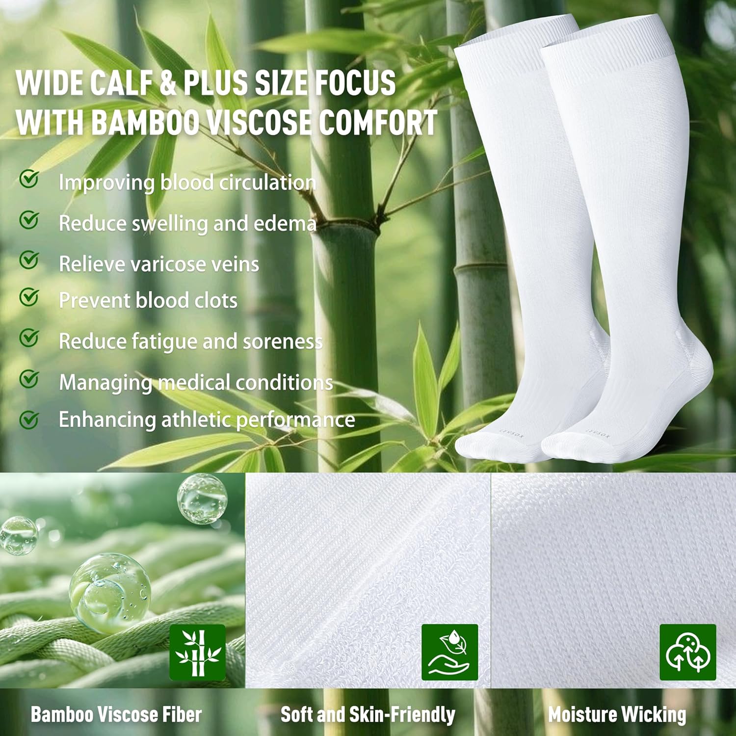 Wide Calf Chioned Compression Socks for Men & Women, Made with Viscose from Bamboo 15-20 mmHg, Knee High Support Stockings for Circulation - Image 5