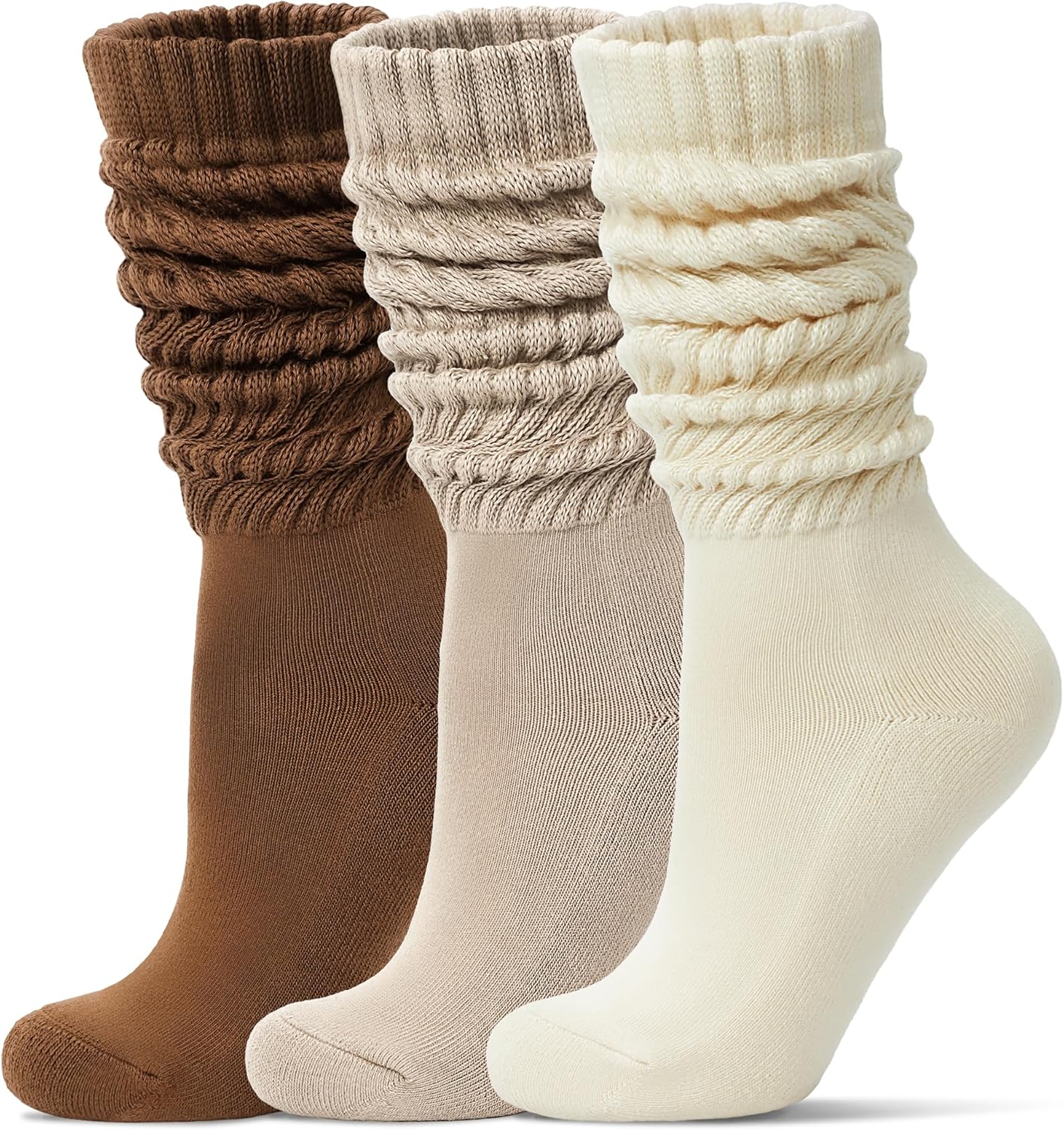 Women's Slouch Socks Long Boot Scrunch Sock Soft Cotton Knit Cozy Socks 3 Pairs - Image 1