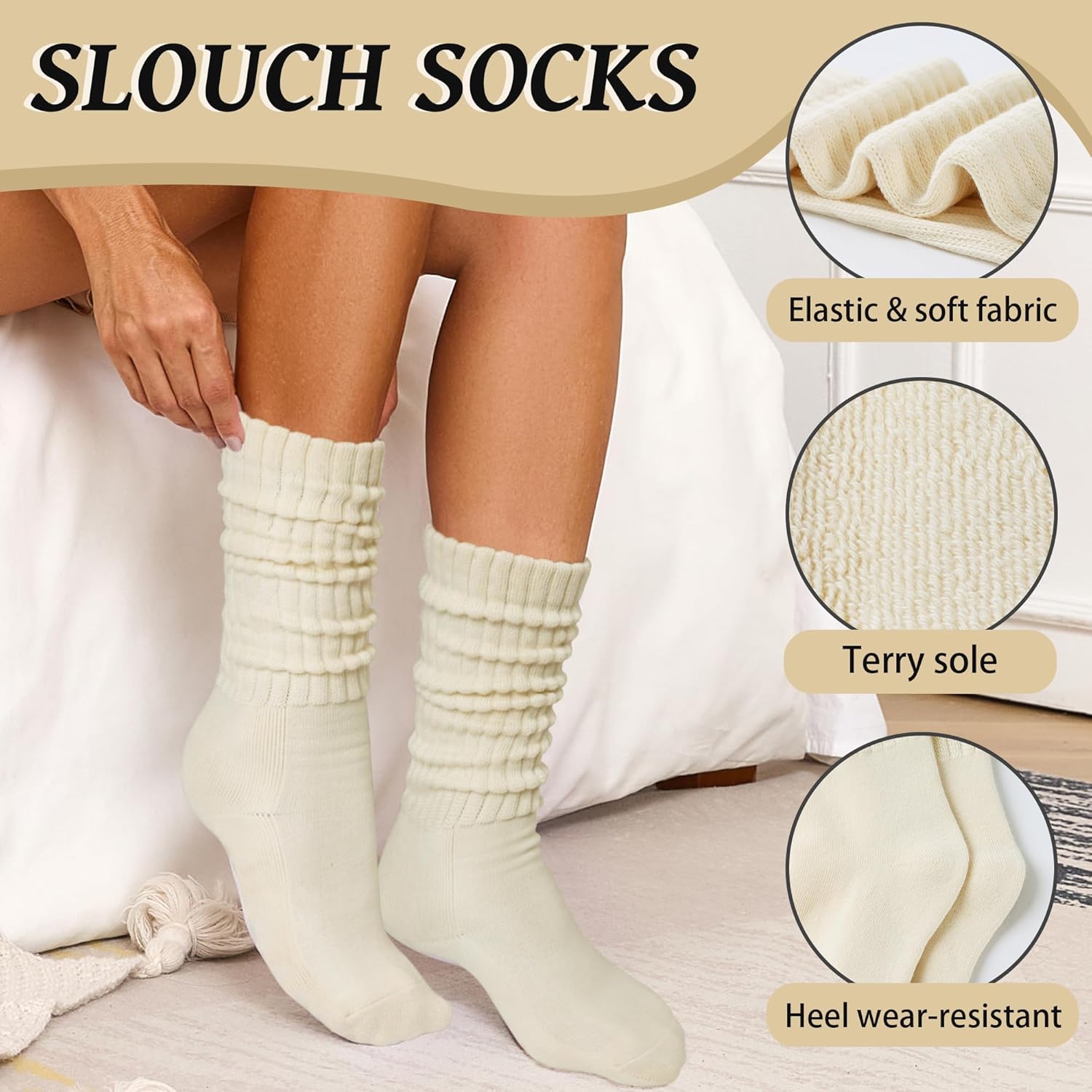 Women's Slouch Socks Long Boot Scrunch Sock Soft Cotton Knit Cozy Socks 3 Pairs - Image 3