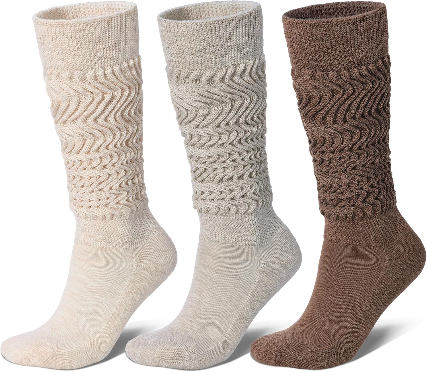 Merino Wool Slouch Socks for Women Soft Knee High Scrunch Warm Cozy Stacked Boot Socks 3 Pack - Image 1