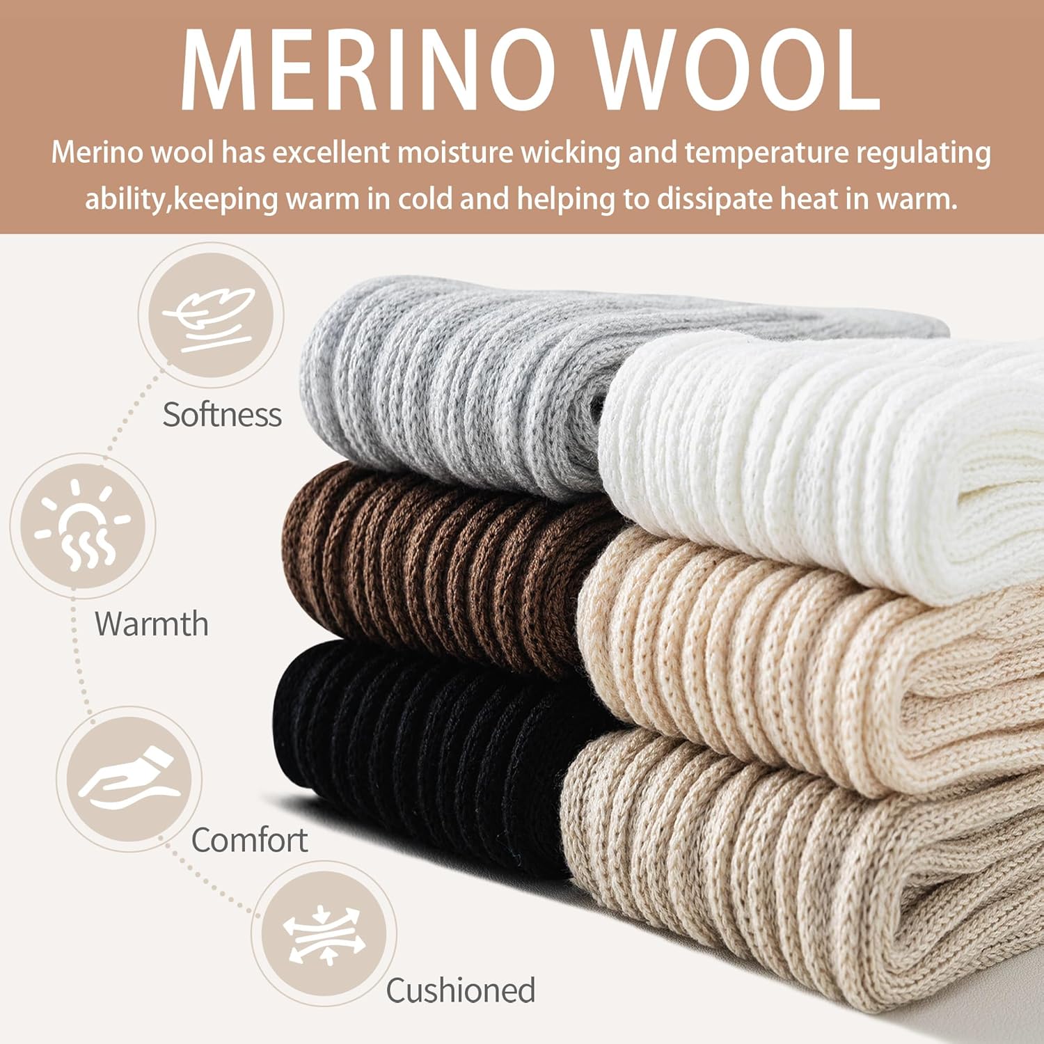 Merino Wool Slouch Socks for Women Soft Knee High Scrunch Warm Cozy Stacked Boot Socks 3 Pack - Image 4