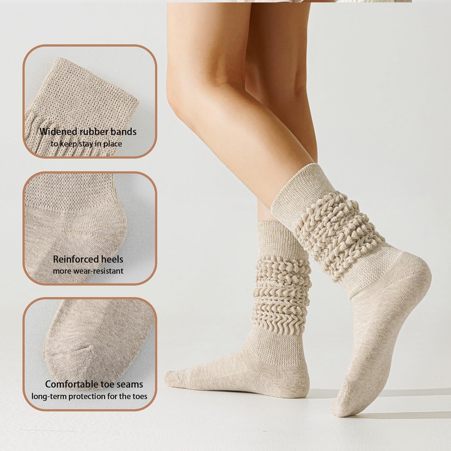 Merino Wool Slouch Socks for Women Soft Knee High Scrunch Warm Cozy Stacked Boot Socks 3 Pack - Image 6