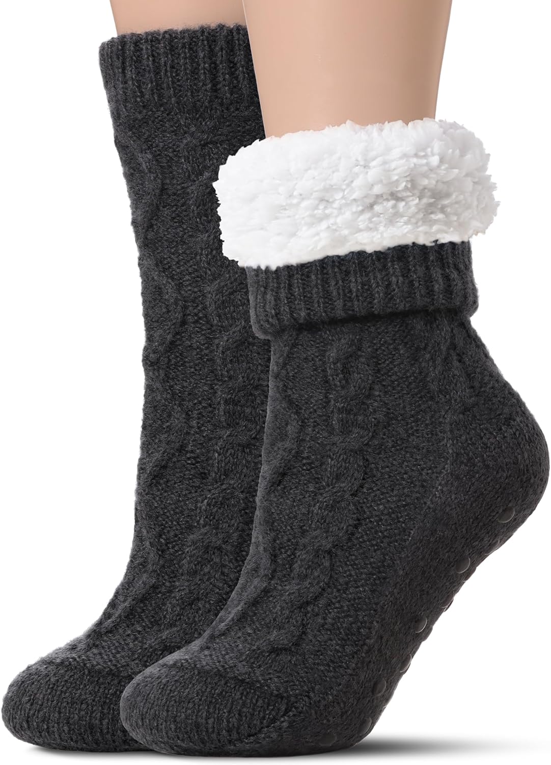Slipper Socks for Women with Grippers Non Slip, Sherpa Lined Slipper Socks - Image 1