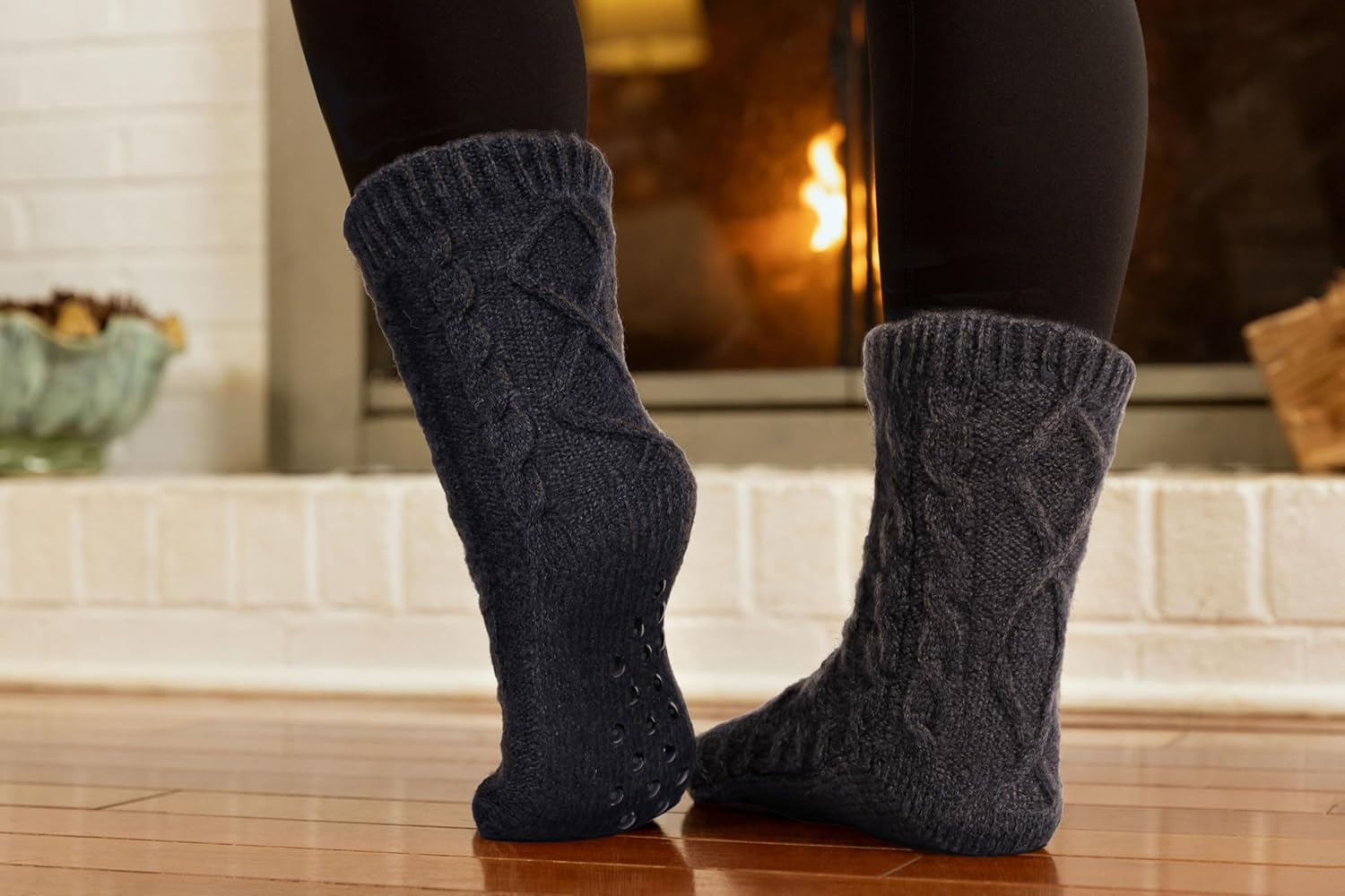 Slipper Socks for Women with Grippers Non Slip, Sherpa Lined Slipper Socks - Image 2
