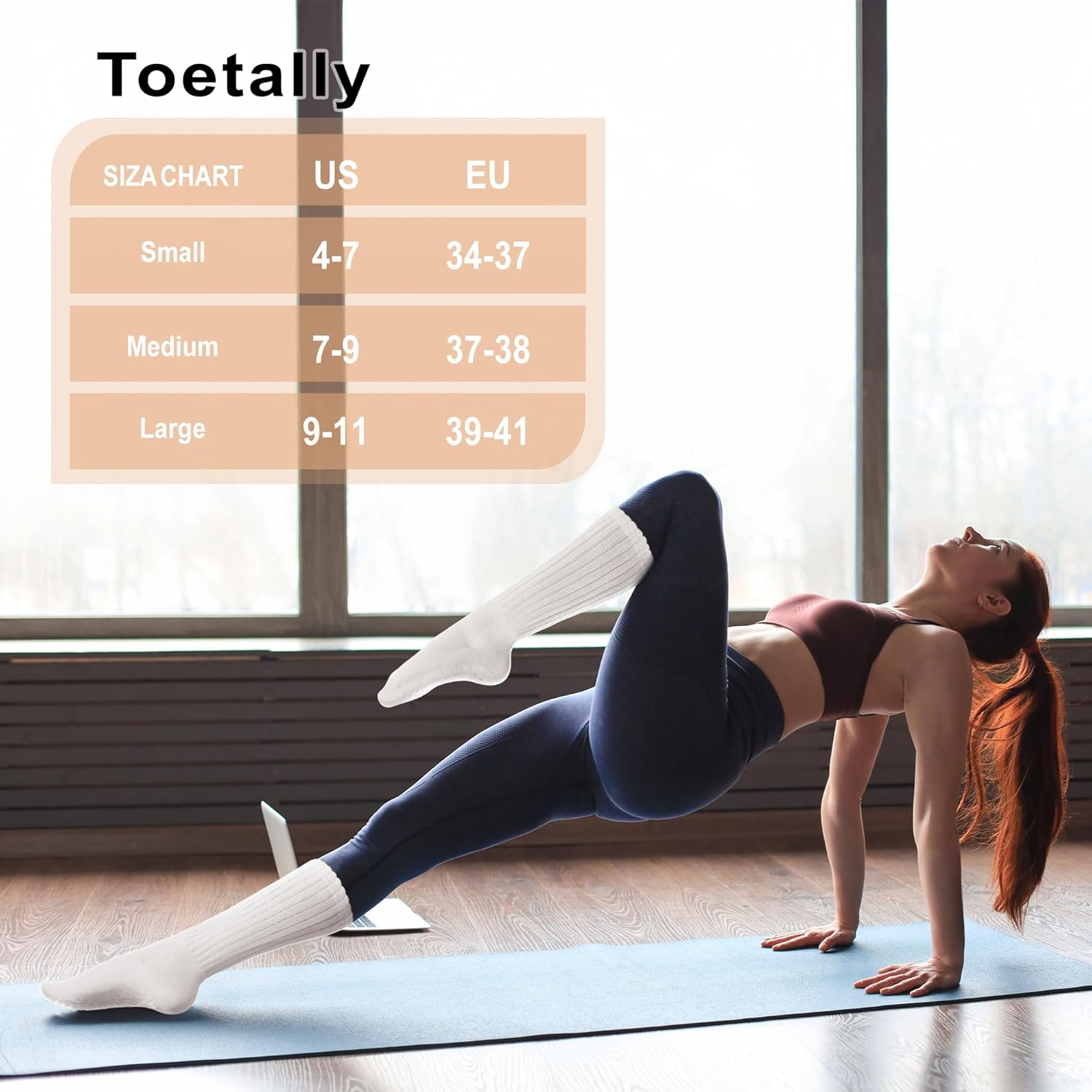 Pilates Socks with Grips for Women Long Slouch Non-Slip Yoga Barre Chioned Workout Scrunch Socks 3 Pairs - Image 5