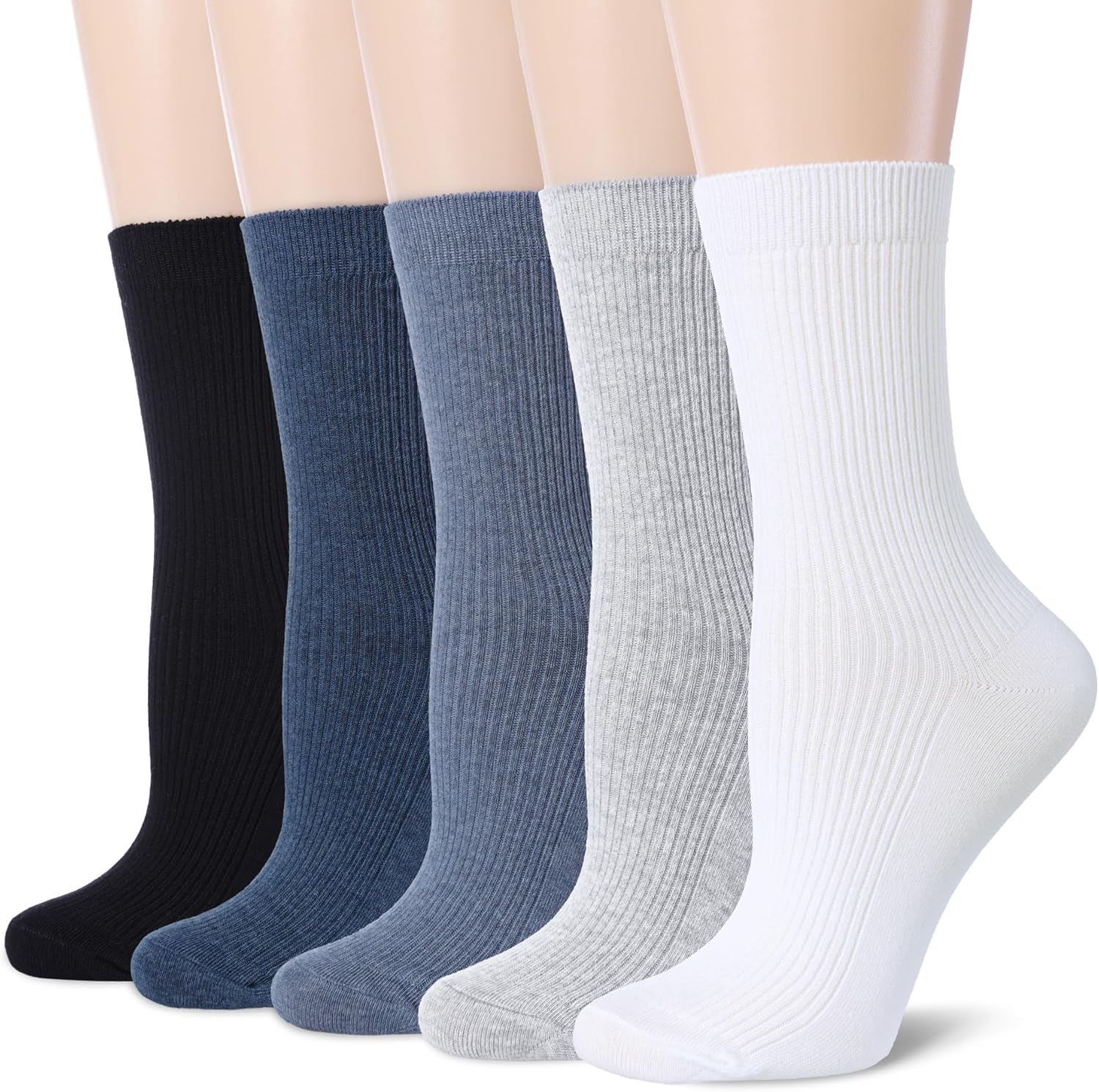Women’s Combed Cotton Socks 5 Pairs, Cozy Soft Crew&Ruffled Knit Ladies Socks for Casual Troer Dress - Image 1