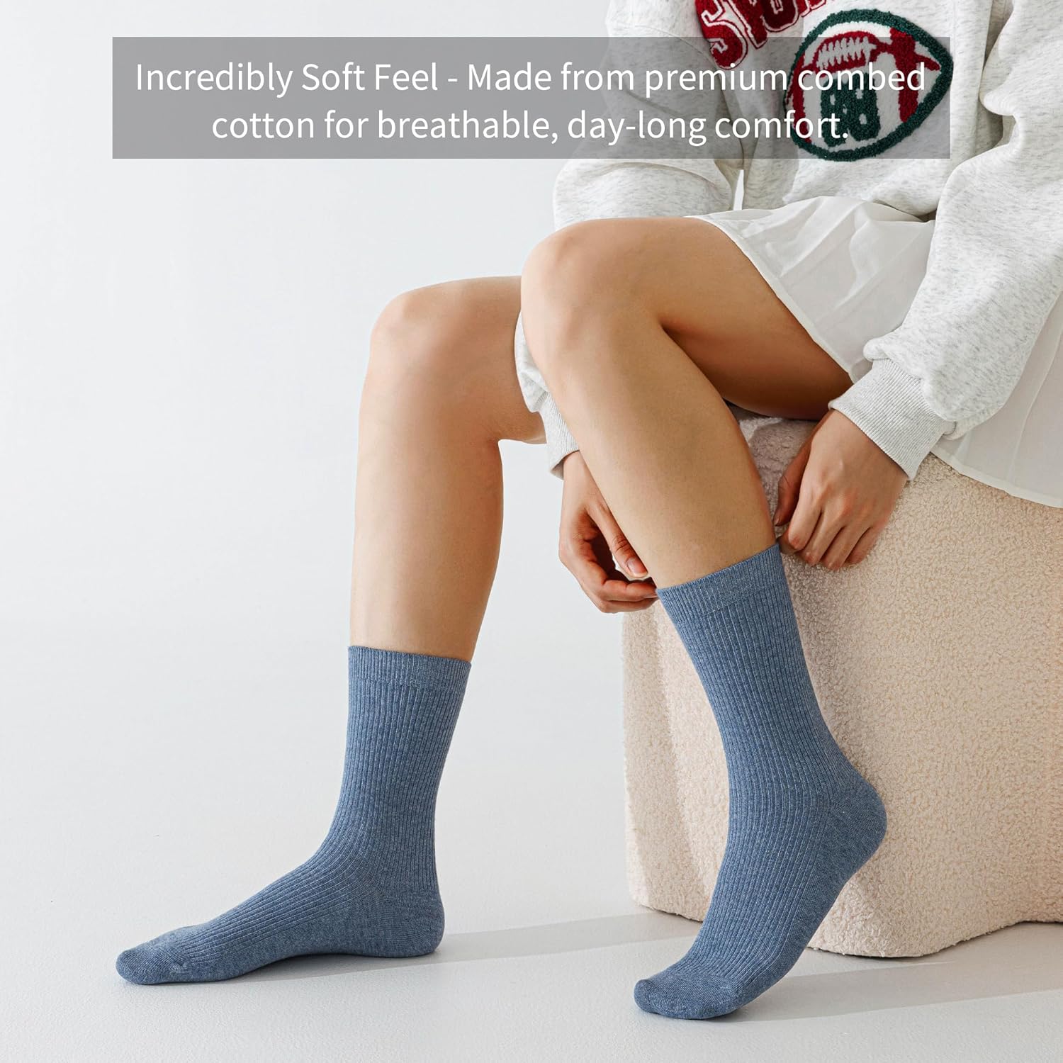 Women’s Combed Cotton Socks 5 Pairs, Cozy Soft Crew&Ruffled Knit Ladies Socks for Casual Troer Dress - Image 5