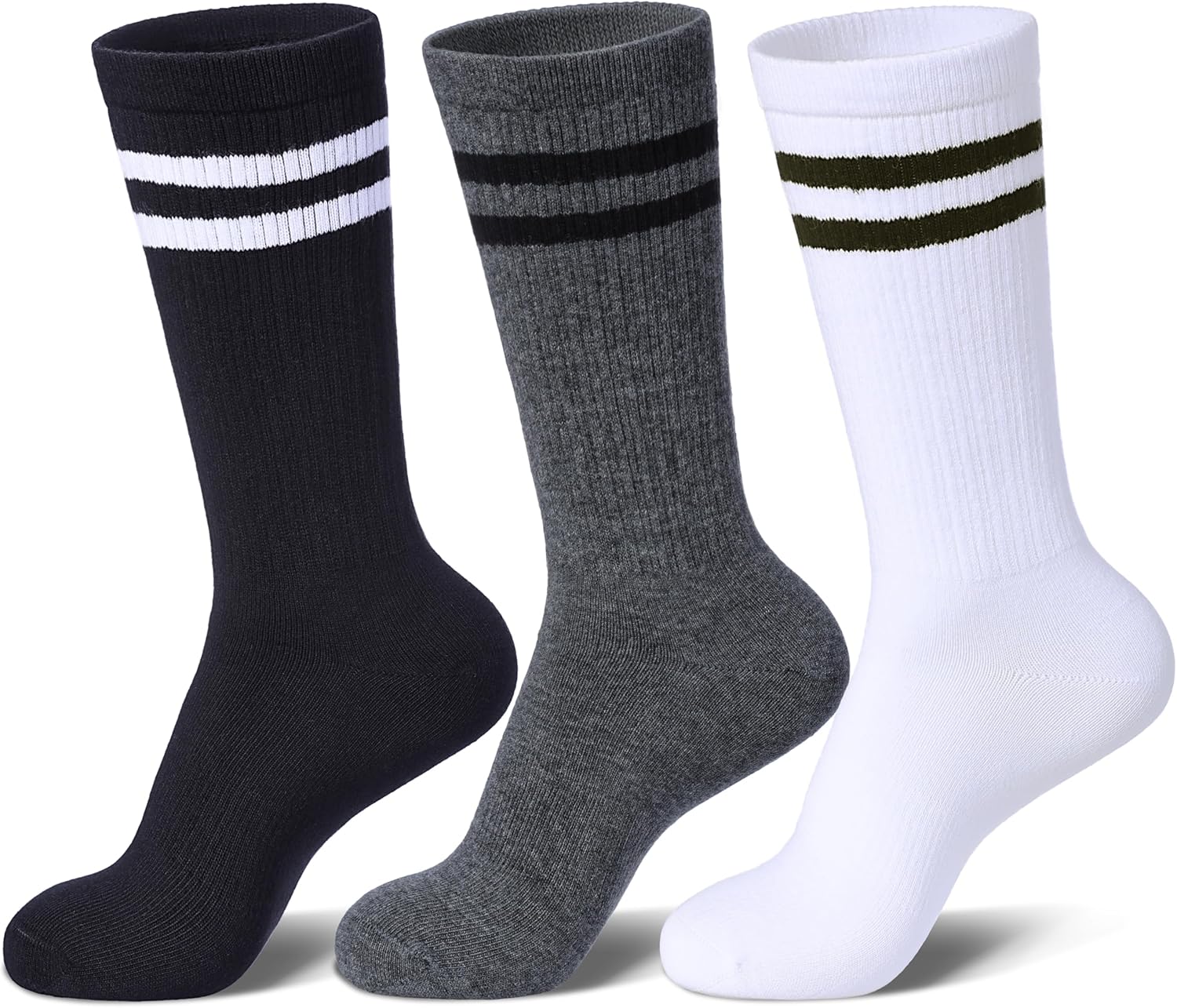 Womens Striped Socks Cotton Athletic Running Chioned Calf Socks Casual School Style 3 Pairs - Image 1