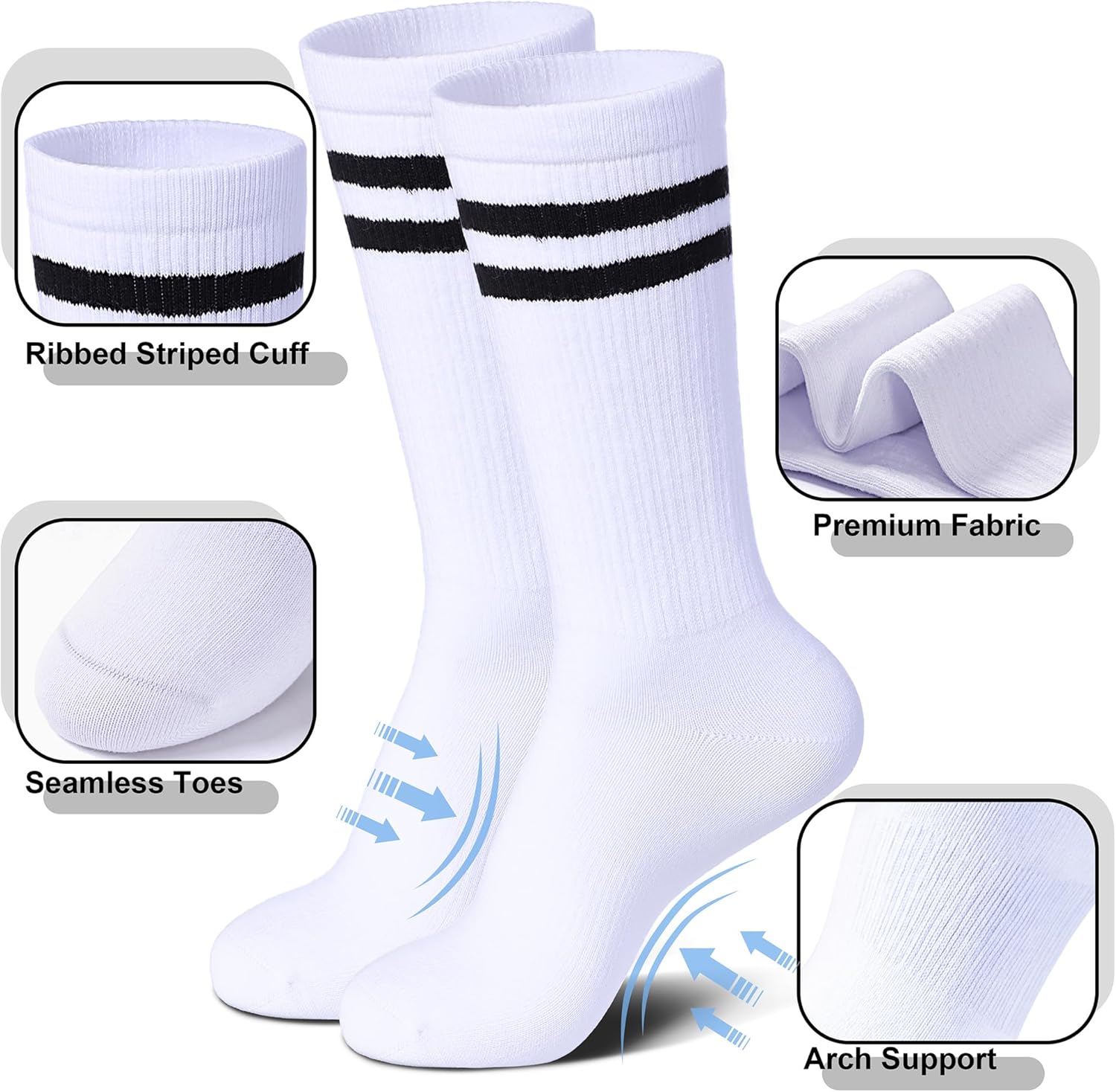 Womens Striped Socks Cotton Athletic Running Chioned Calf Socks Casual School Style 3 Pairs - Image 4