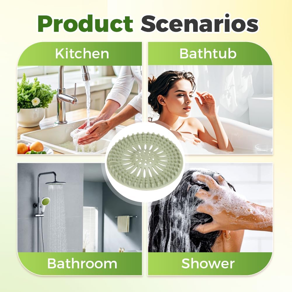 Hair Catcher Shower Drain, Silicone Sink Drain Strainer, Durable Easy Clean Drain Covers for Sink, Kitchen, Bathtub and Bathroom Drains (Set, 4 pcs) - Image 8
