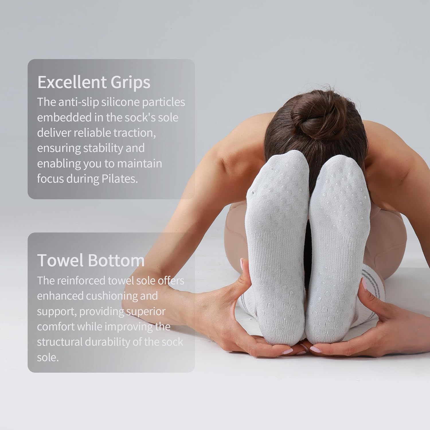 Pilates Grip Socks for Women,Striped Yoga Non Slip Chioned Long Socks for Barre, Dance, Workout 3 Pairs - Image 5