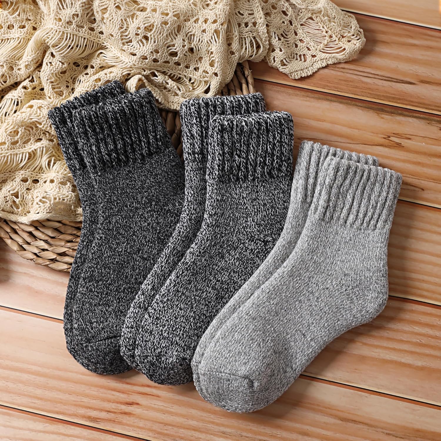 Merino Wool Socks for Women 3 Pairs - Thick Cozy Crew Thermal Boot Socks for Hiking,Cabin Work,Gift,Everyday - Image 2