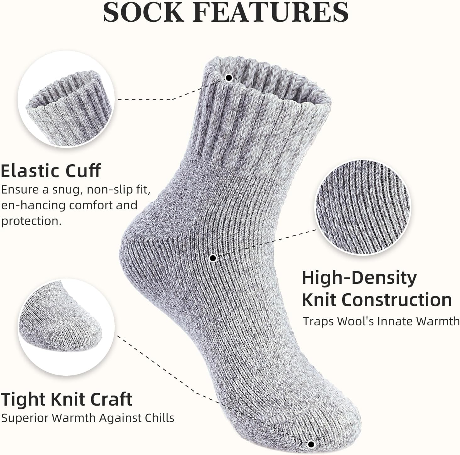 Merino Wool Socks for Women 3 Pairs - Thick Cozy Crew Thermal Boot Socks for Hiking,Cabin Work,Gift,Everyday - Image 3